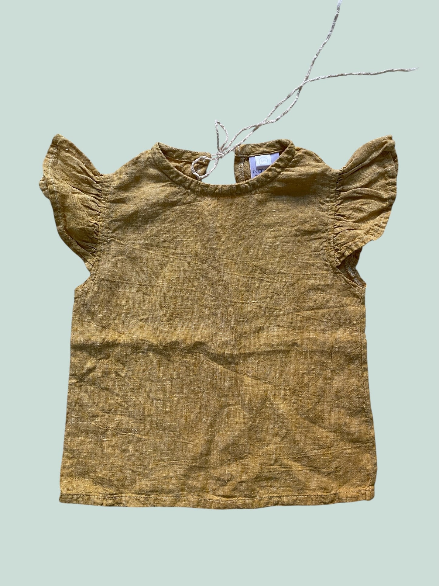 Yellow linen shirt with ruffled sleeves 2-3Y | Natinou