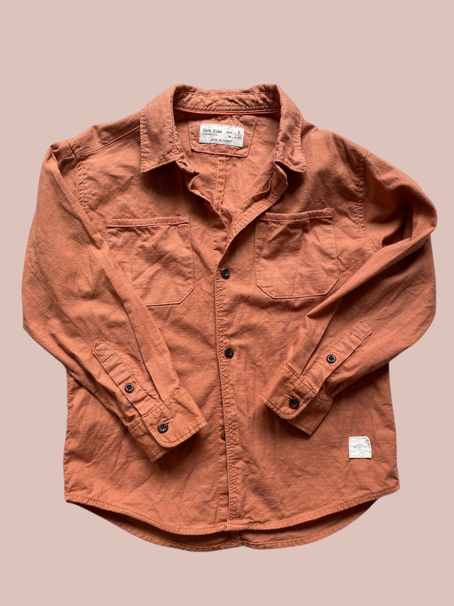 Rust coloured cotton buttoned shirt 5Y | Zara