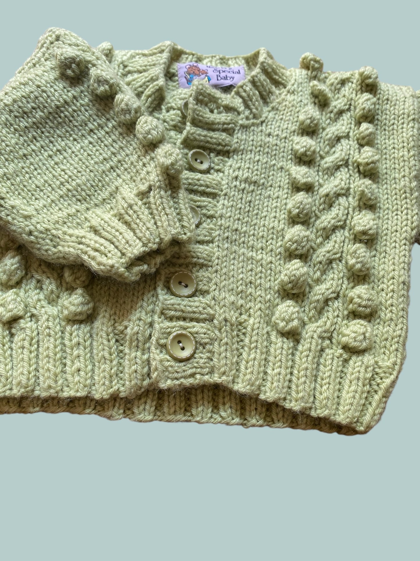 Hand knit popcorn cardigan size 1-2Y