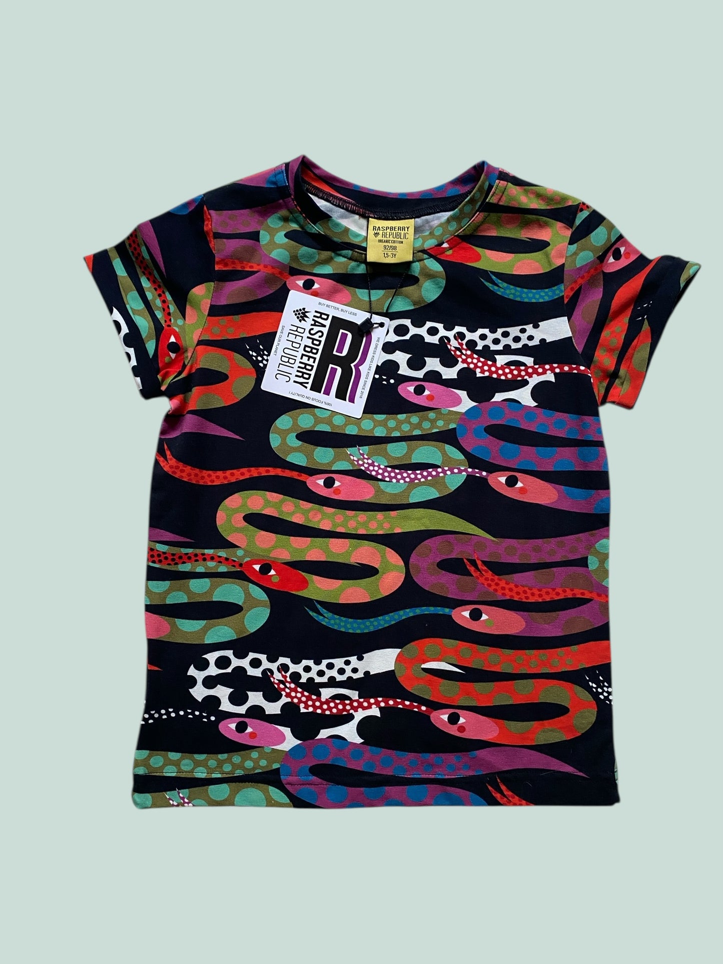 Organic cotton snakes t-shirt 1.5-3Y | Raspberry Republic