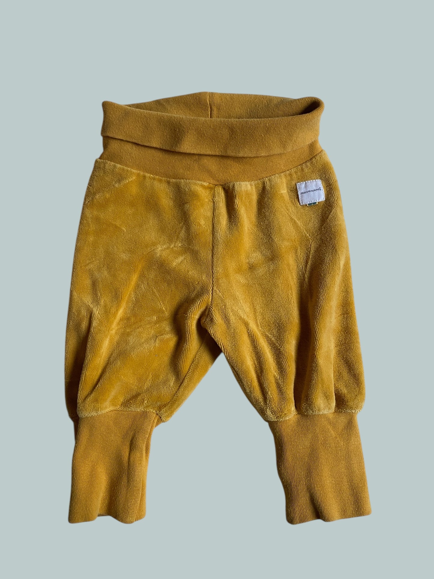 Organic cotton velour yellow pants 1-2m | Maxomorra