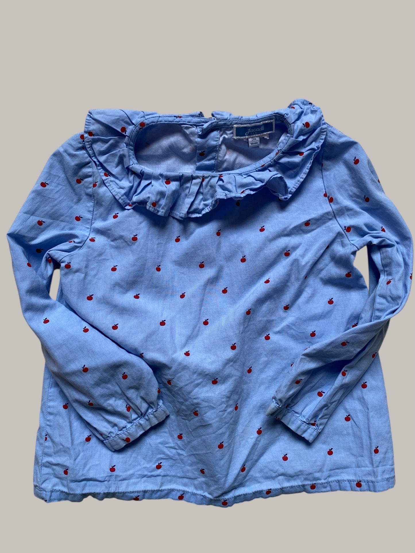 Apple long sleeve cotton top with ruffle collar 3Y | Jacardi