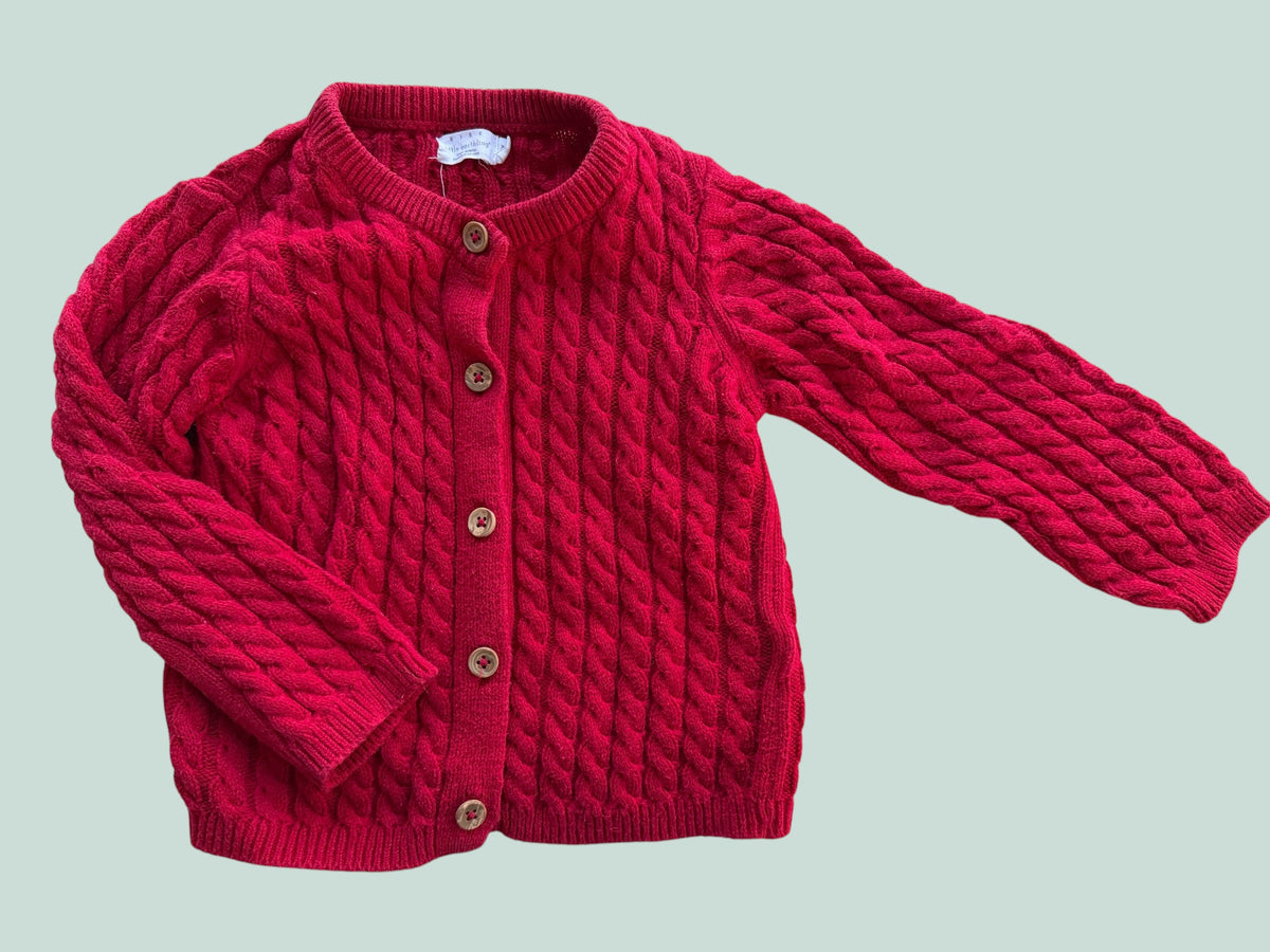 Red cotton knit cardigan 2Y | Rise Little Earthling