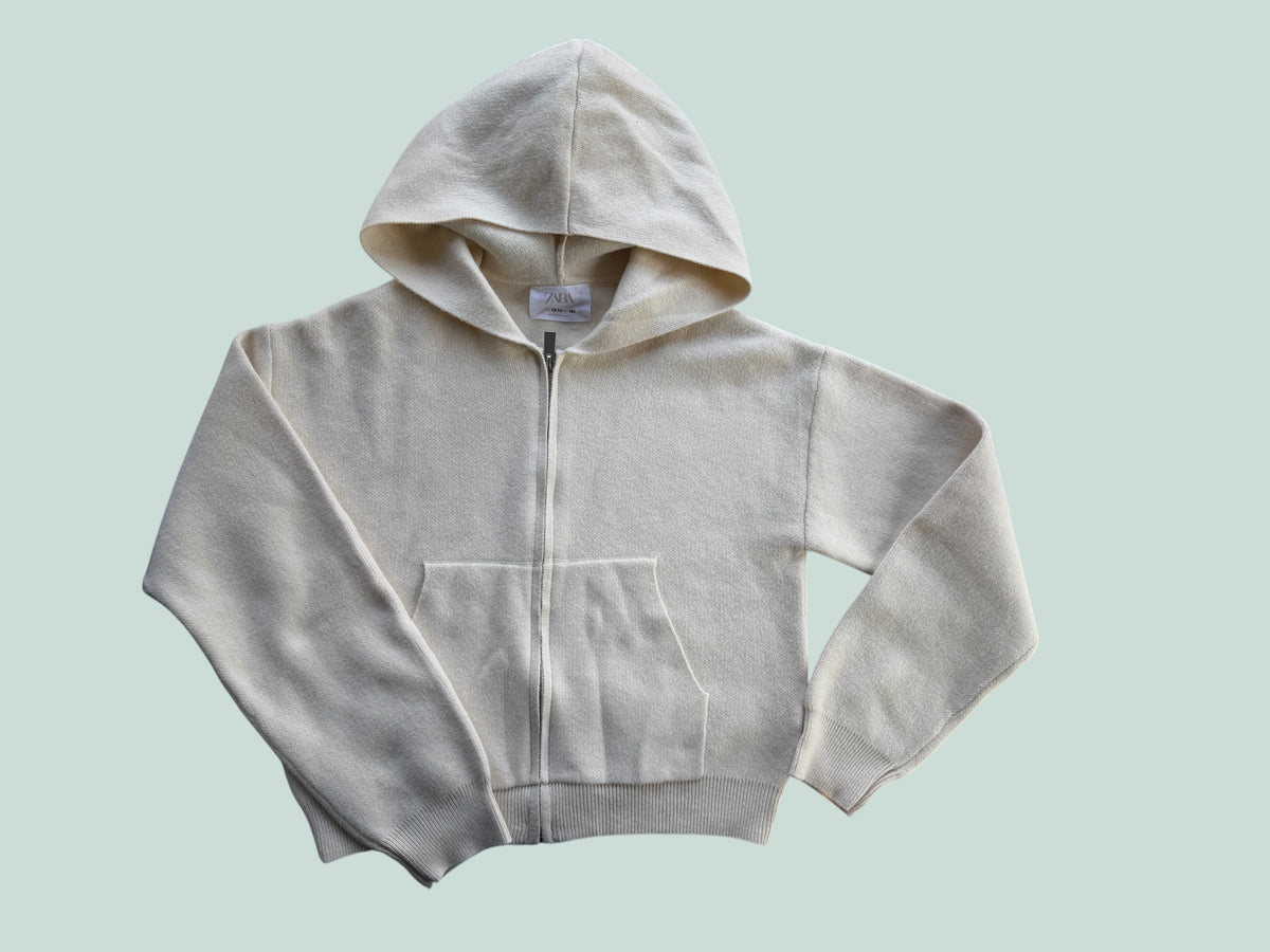 Cream hooded knit zip cardigan 13-14Y | Zara