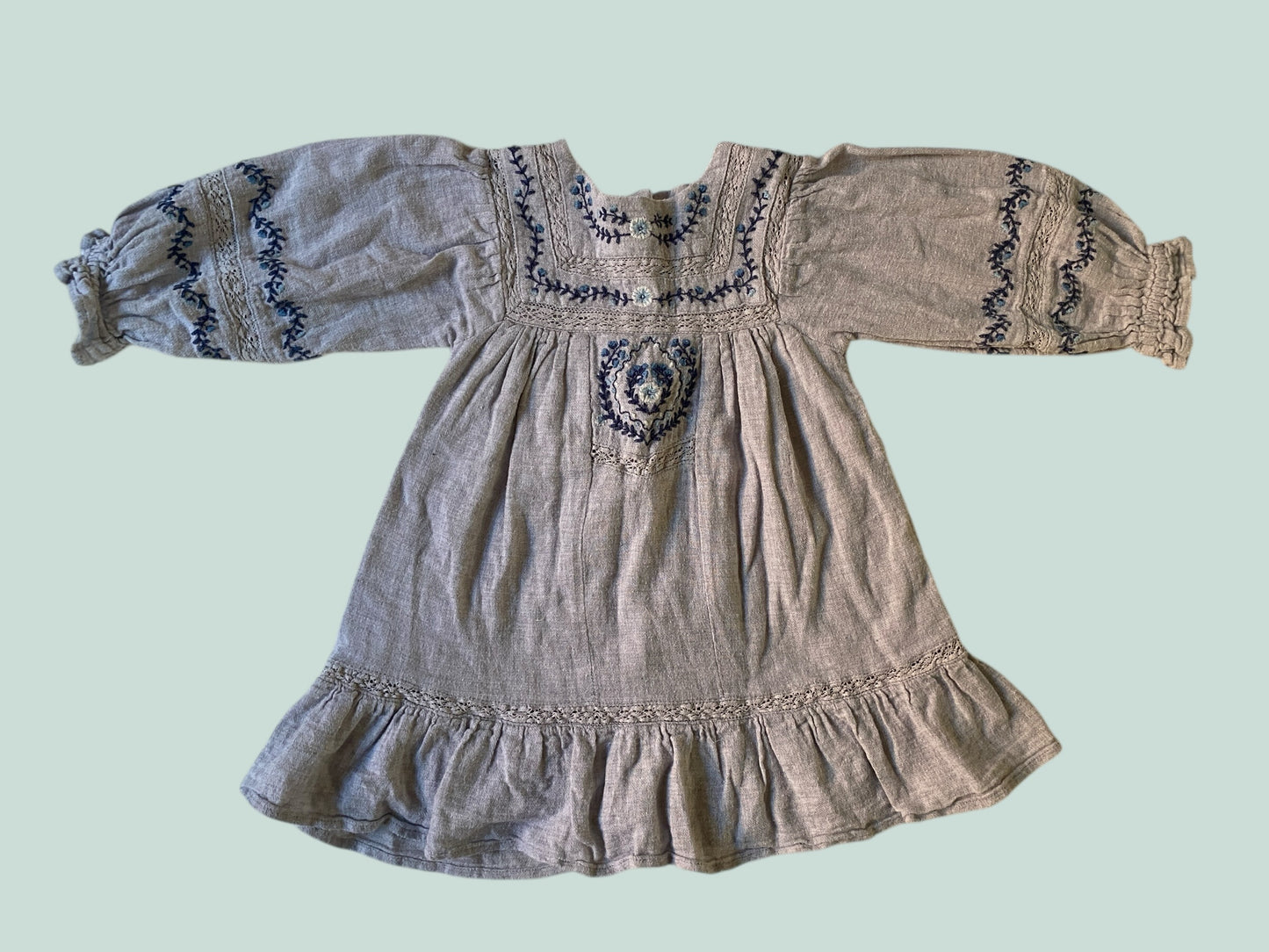 Grey cotton dress with puffy sleeves 2-3Y | Zara
