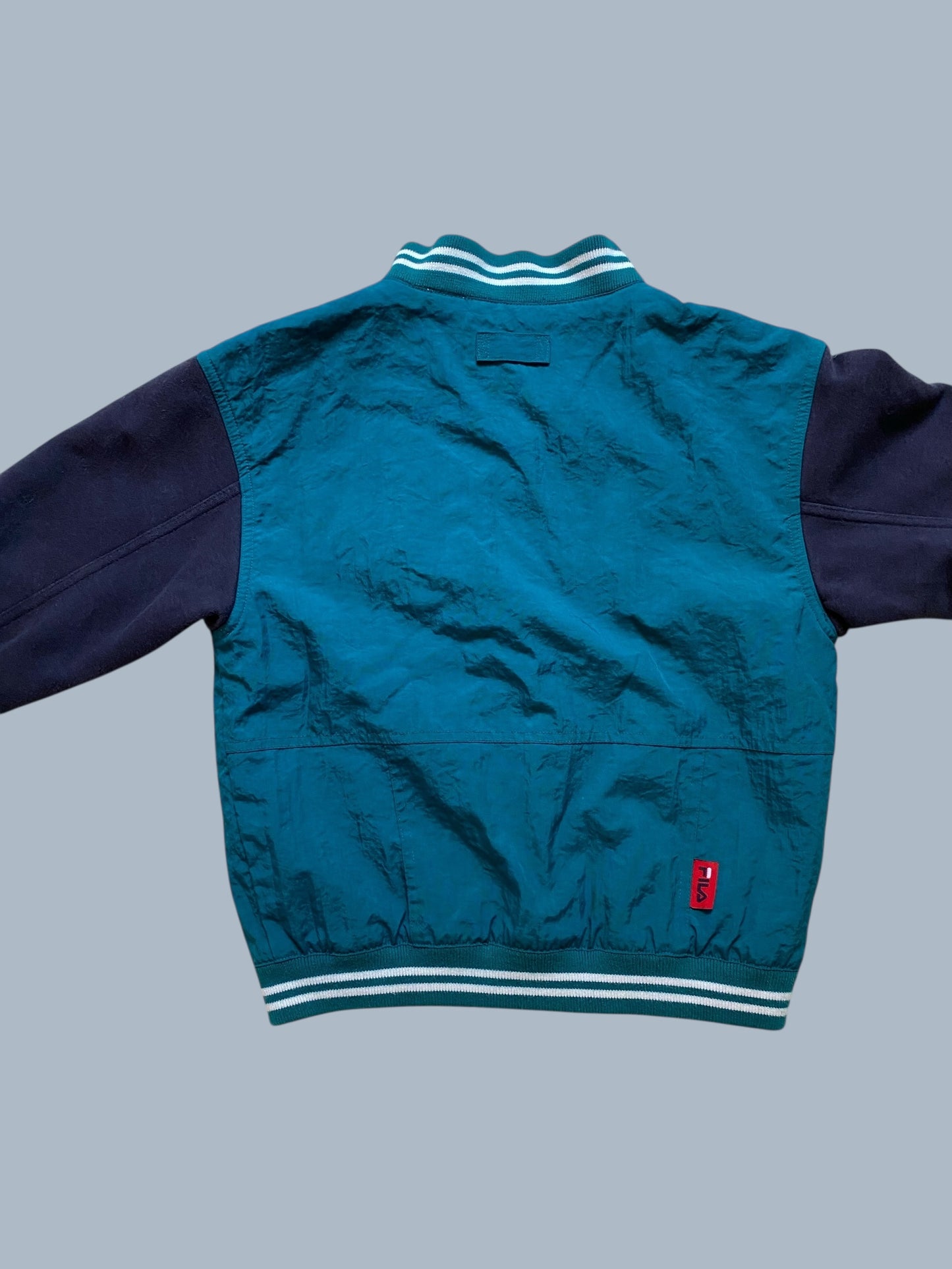 Vintage teal cotton lined Italian League Baseball jacket ~8-10Y