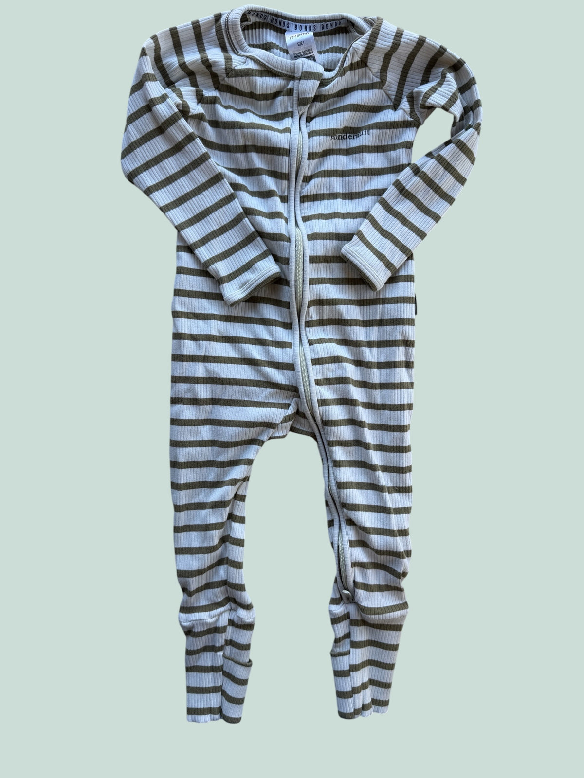 Striped cotton two-wy zip sleeper 12m | Bonds Wondersuit