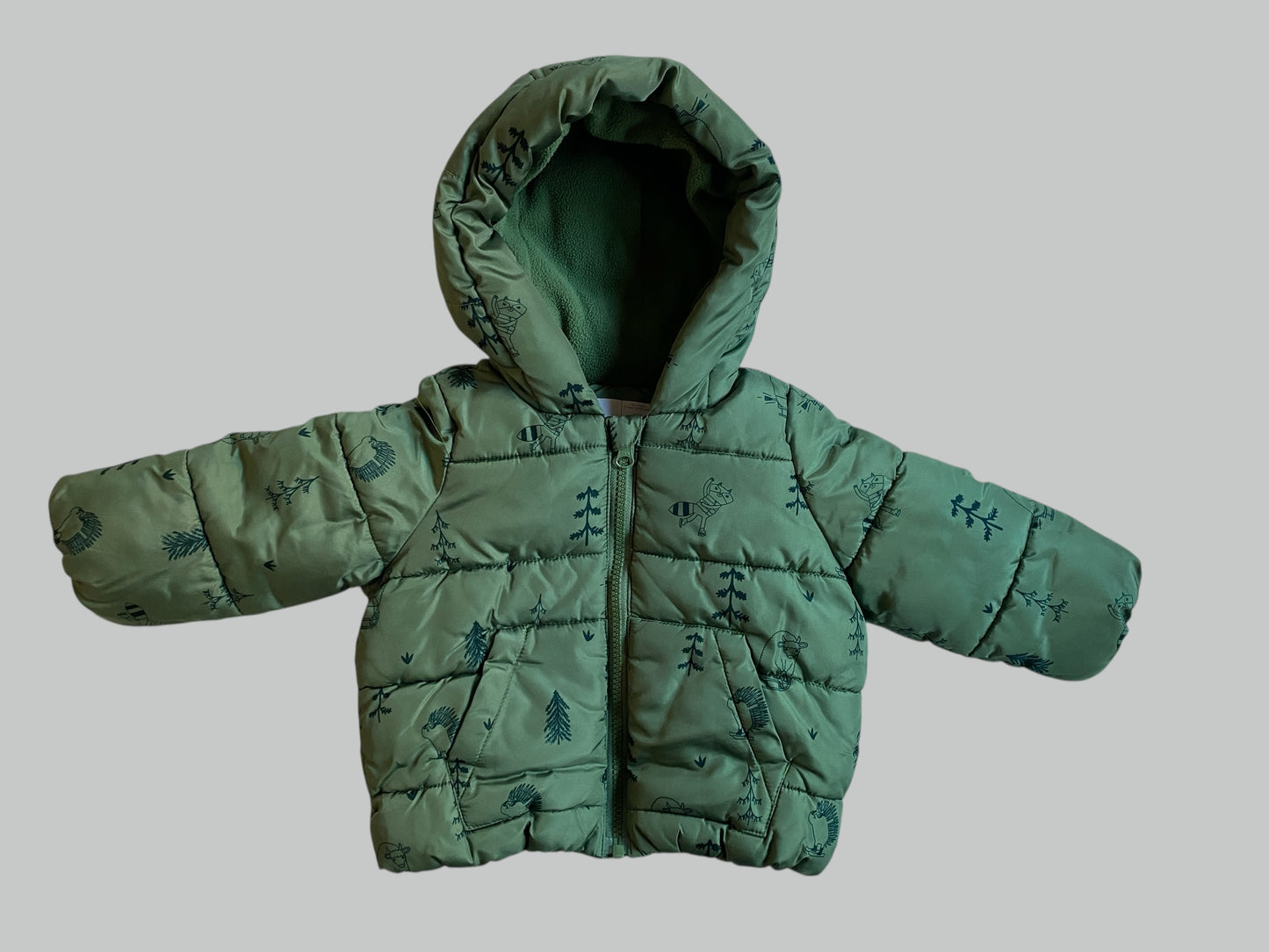 Skating woodland animals green puffer coat 12-18m | Rise Little Earthling
