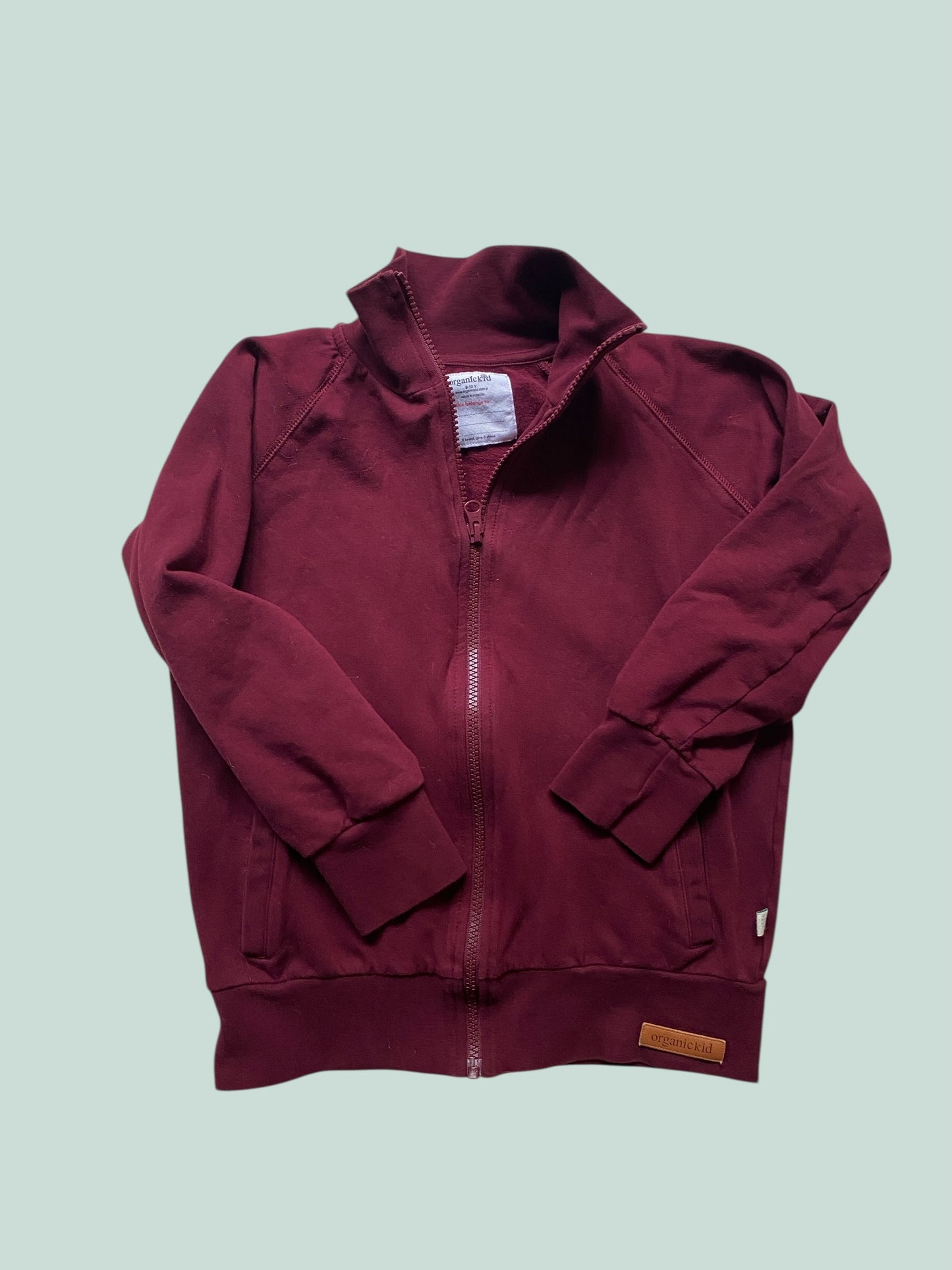 Bordeaux red organic cotton zip up sweater 9-10Y | Organic Kid