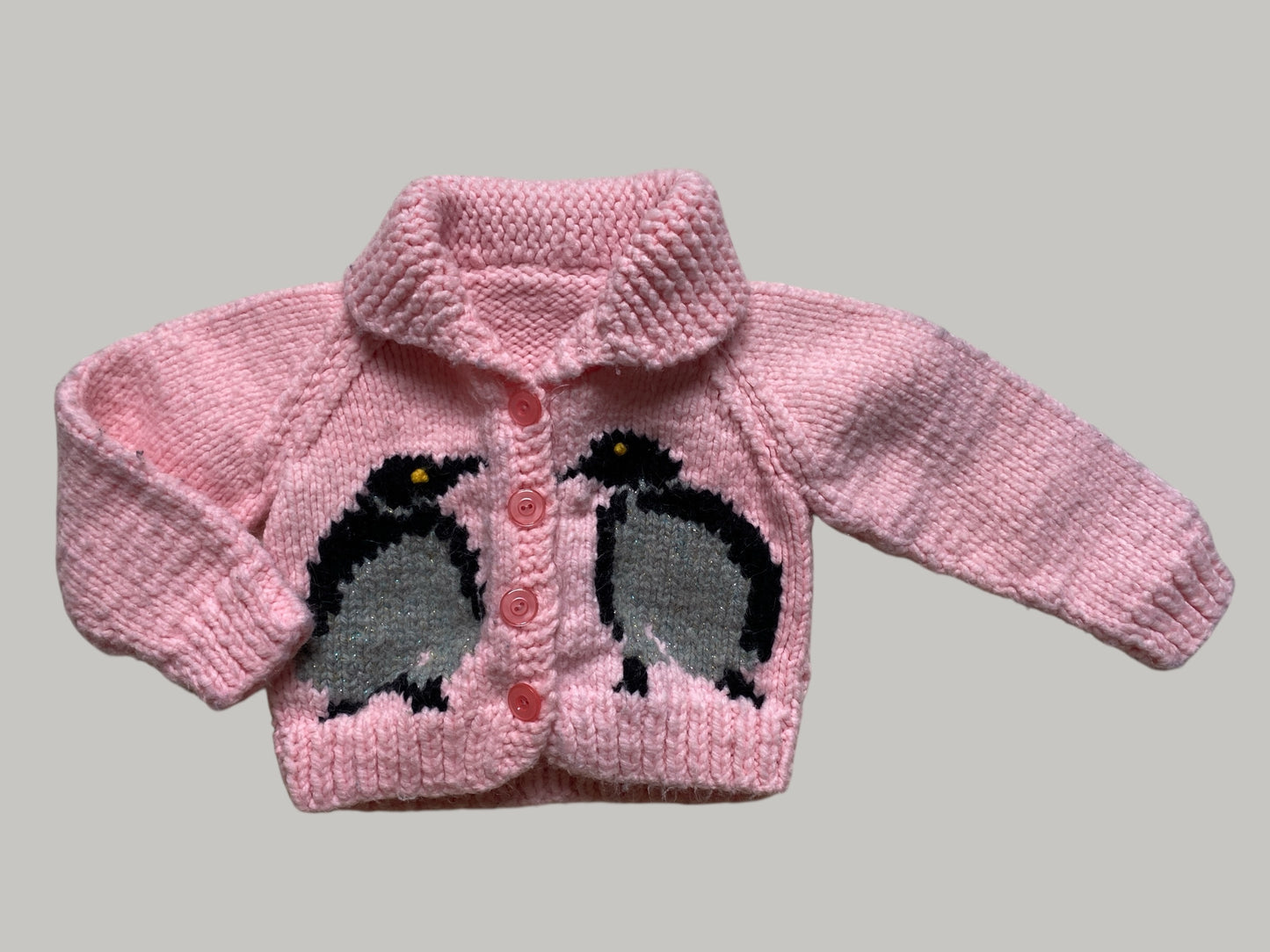 Hand knit penguin cardigan ~12-18m