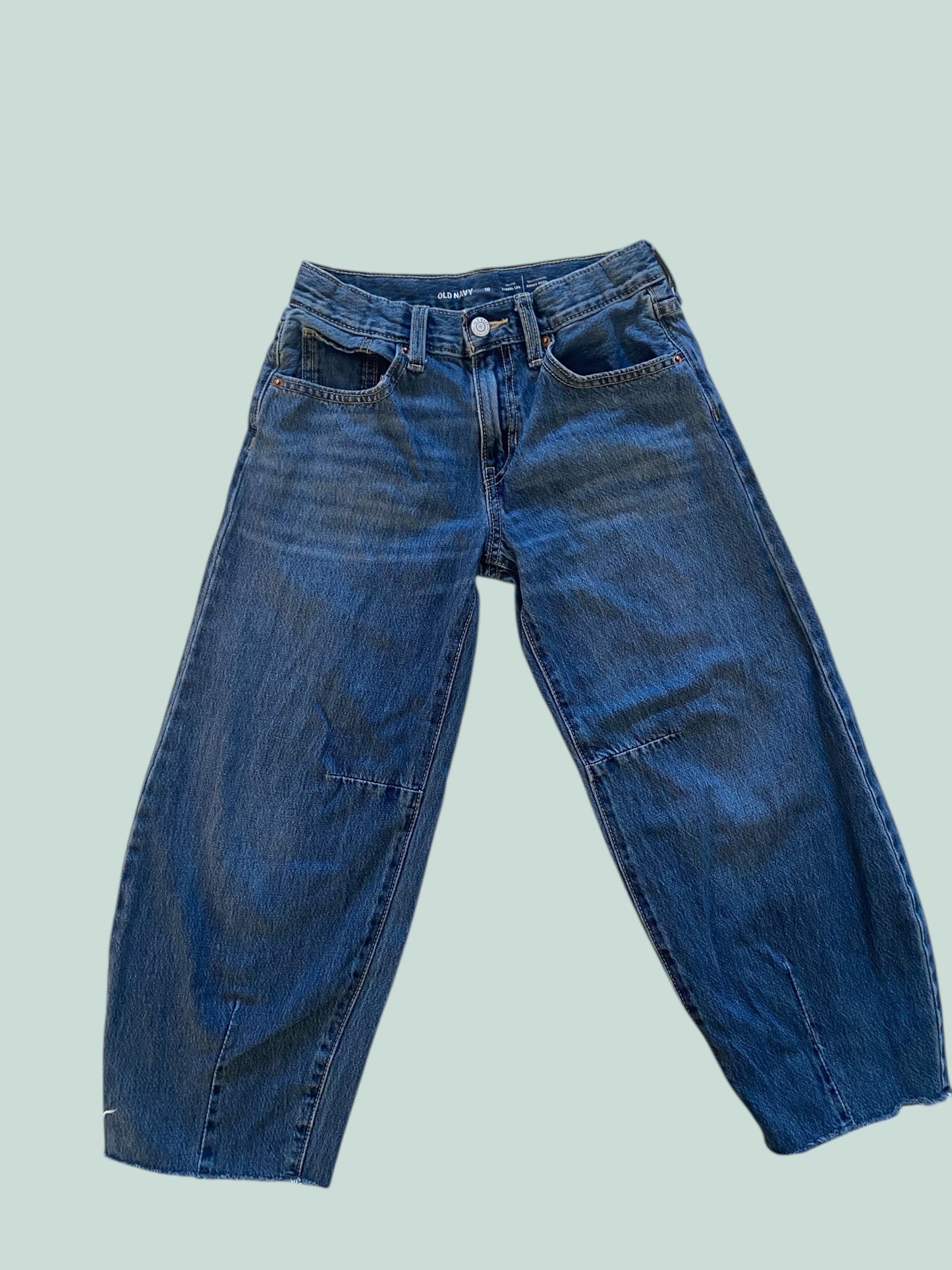 Cotton mid-rise barrel leg denim jeans 10Y | Old Navy