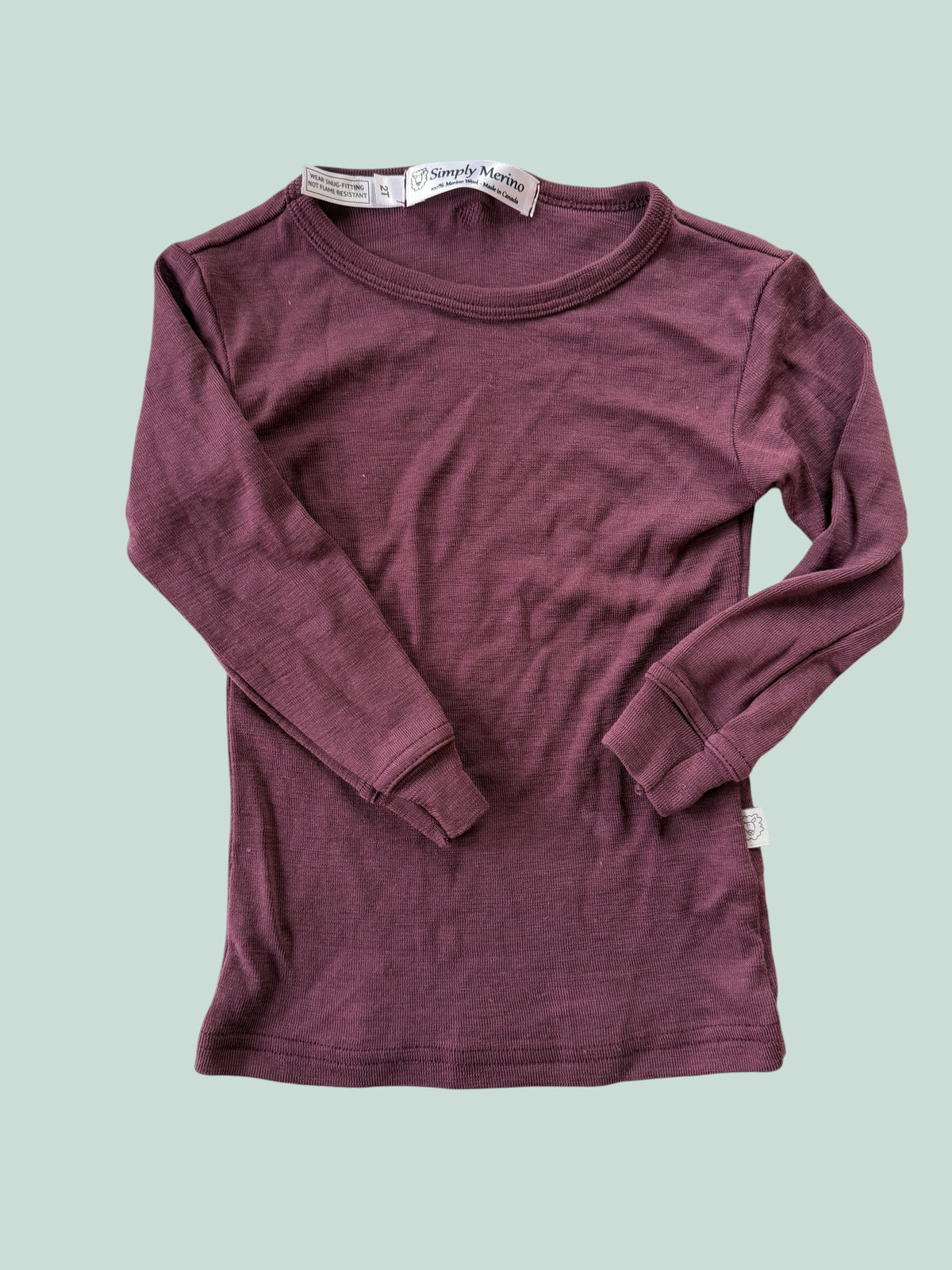 Mauve merino long sleeve thermal top 2Y | Simply Merino