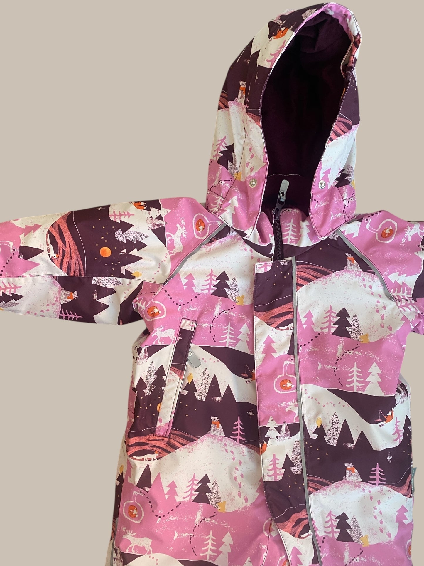 Pink and purple forest print snow suit Lappi 12-18m (80) | Reima