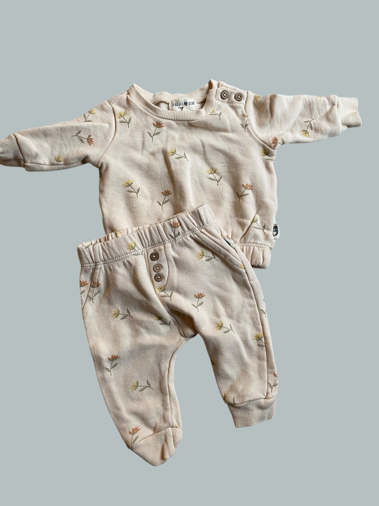Organic cotton flower sweat set 0-3m | Rabbit + Bear