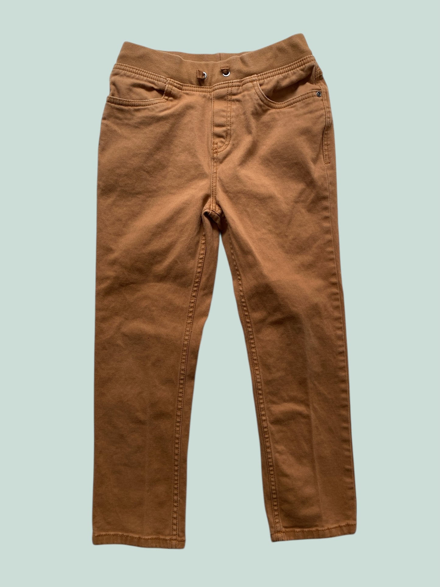 Cotton slim fit tan pull on pants 8Y (generous) | Hanna Andersson