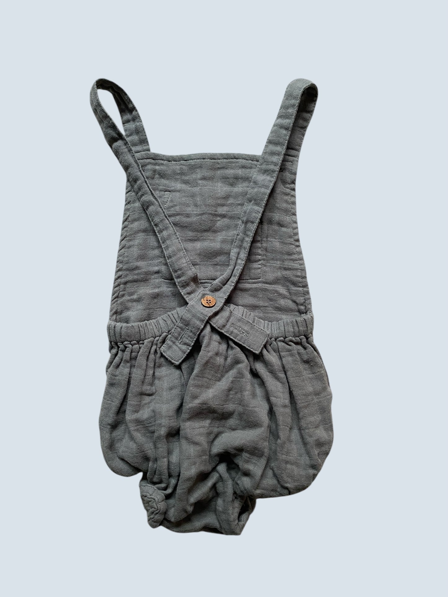 Olive organic cotton muslin romper/playsuit 2Y | Jamie Kay