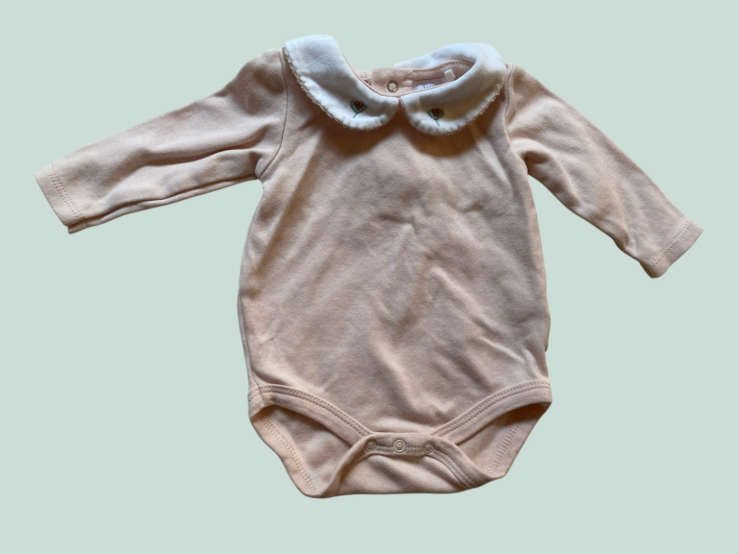 Pink pima cotton onesie with collar 3-6m | Trés beau et belle
