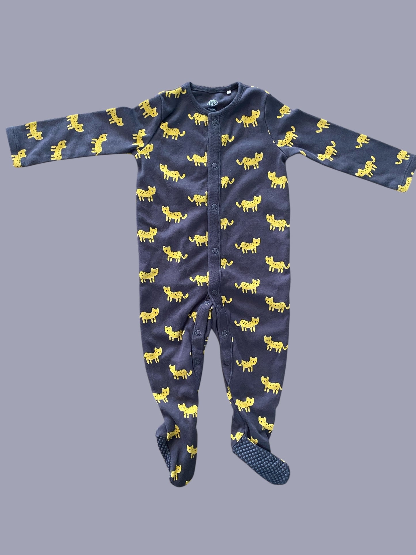Footed cheetah cotton snap sleeper 9-12m | Fred & Flo