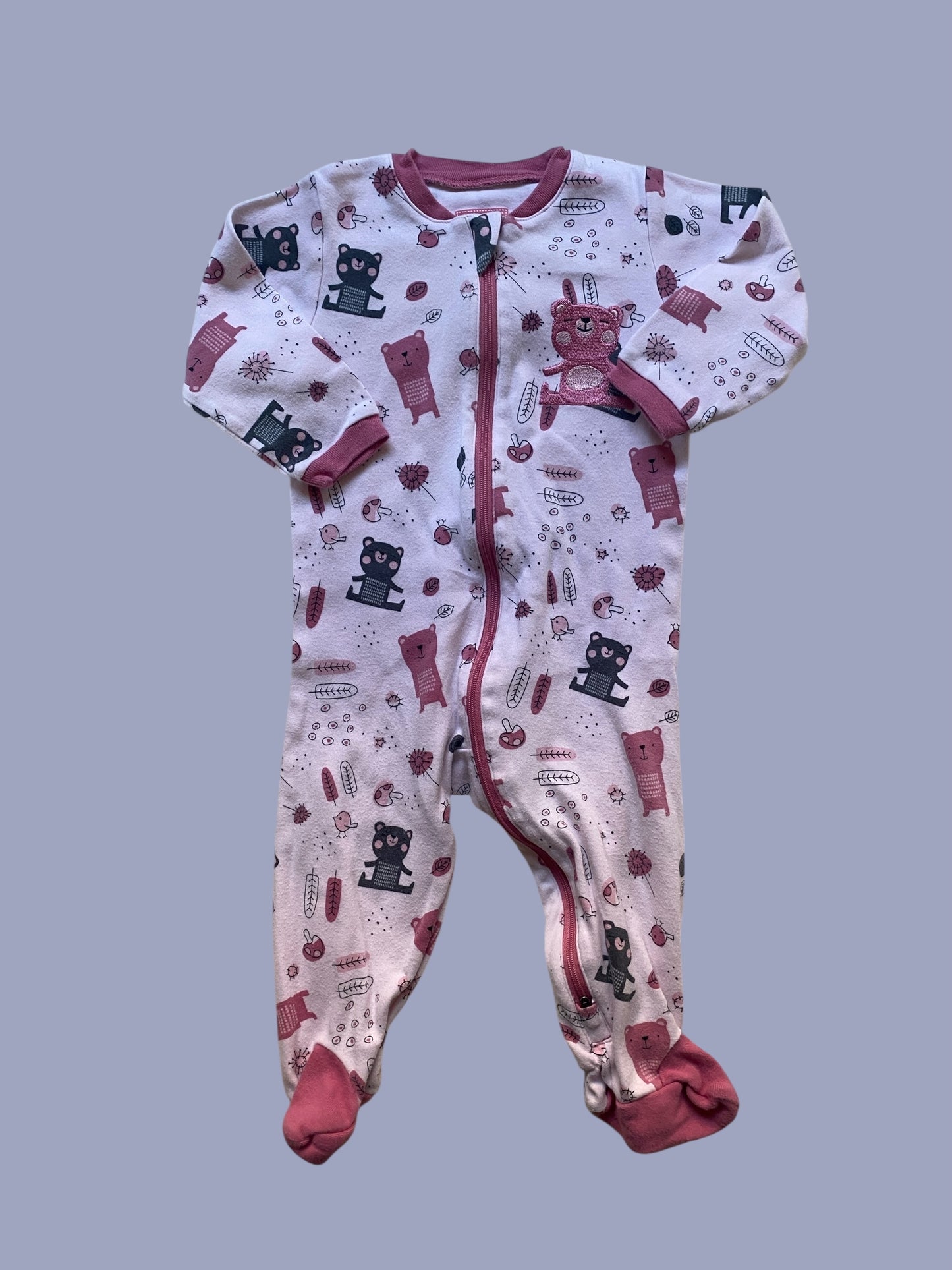 Pink teddy bear two-way zip sleeper 9m | Tuffy