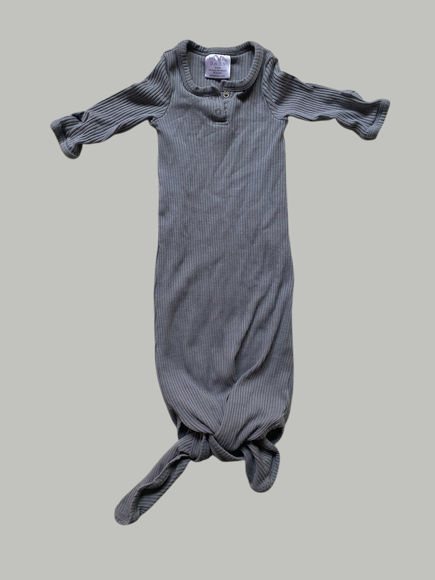 Grey rayon blend sleeper knot gown 0-3m | Mabie Baby