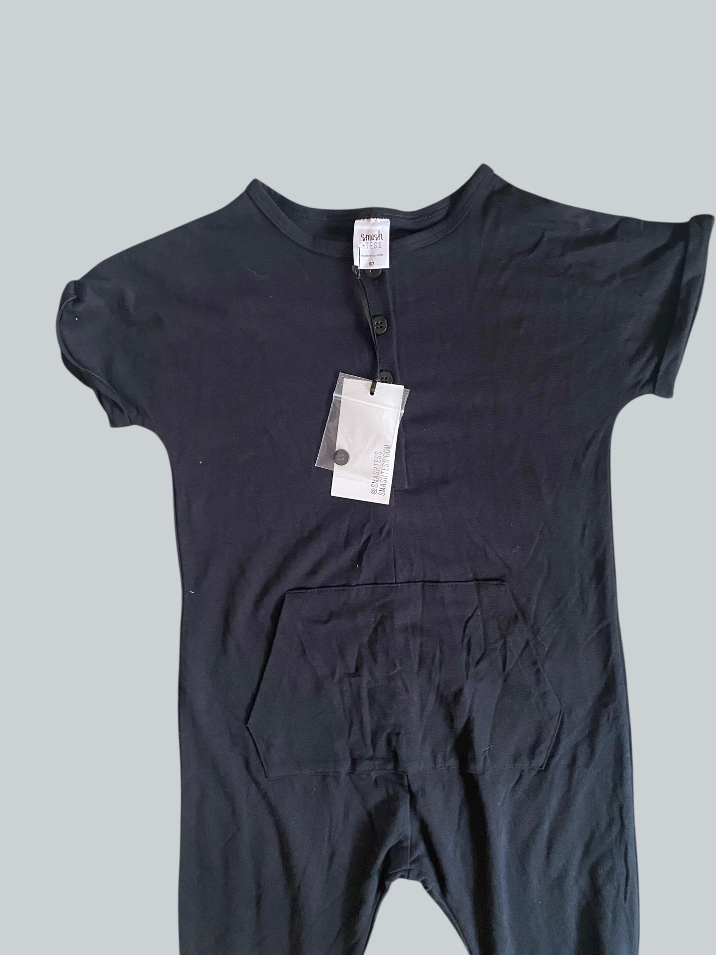 Black bamboo/cotton romper 6-7Y | Smash + Tess