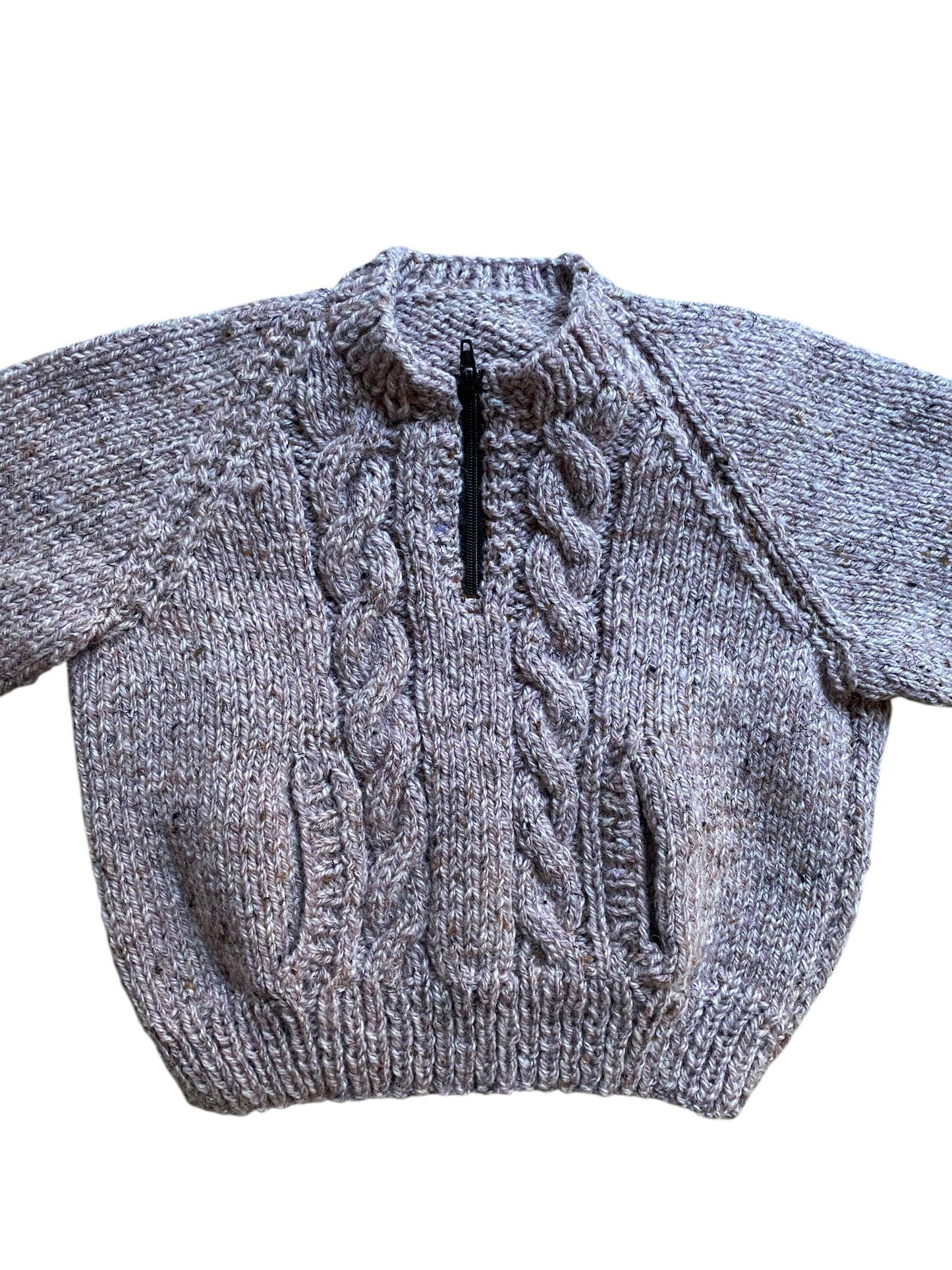 Hand knit rose chunky sweater with zip and front pocket ~2Y