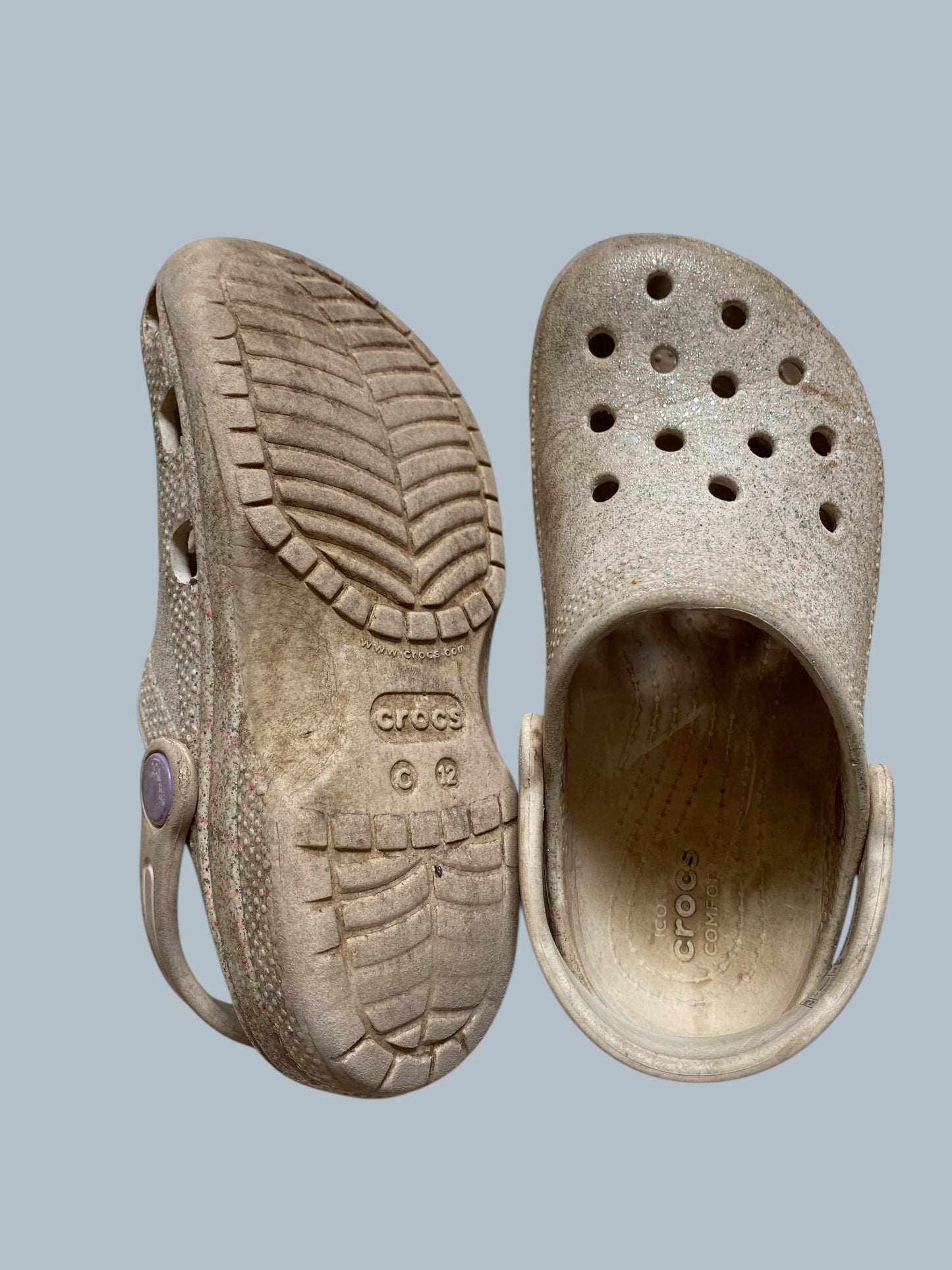 Cream coloured glitter sandals 12 US Little Kid | Crocs