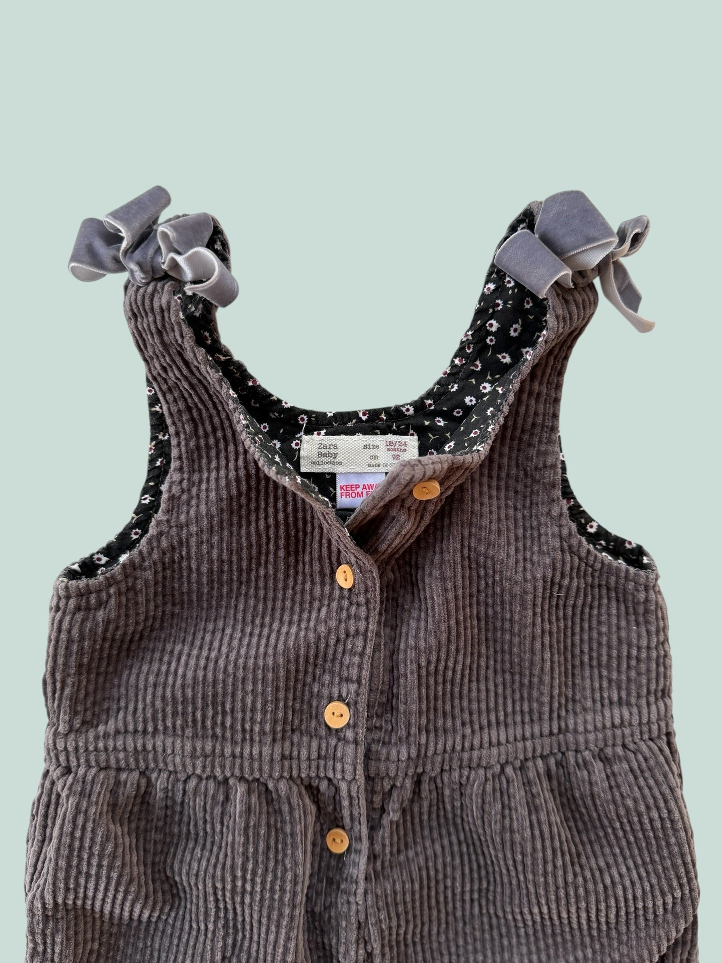 Cotton corduroy overalls with flower lining 18m | Zara