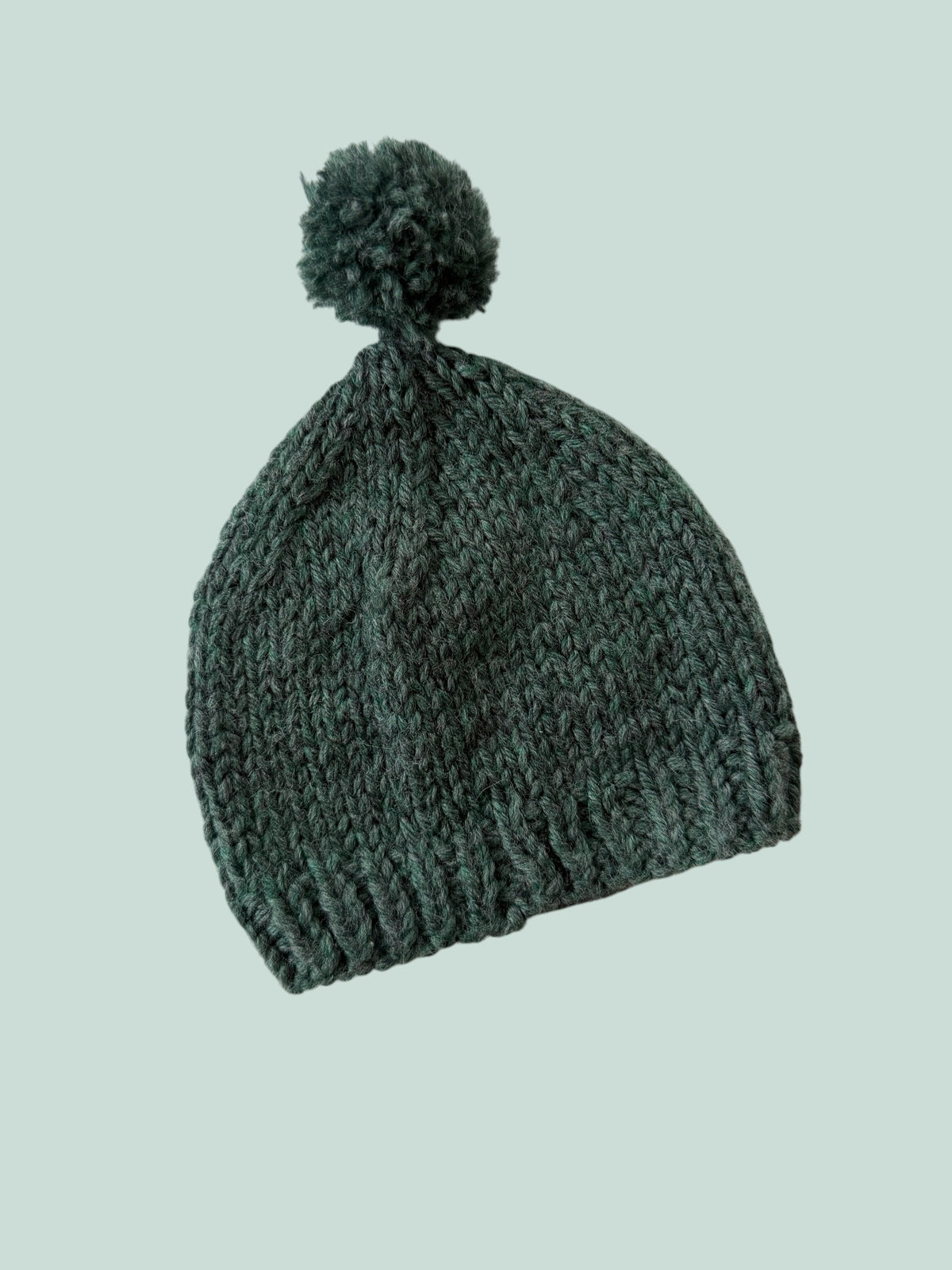 Handknit wool knit baby beanie with pompom ~6m