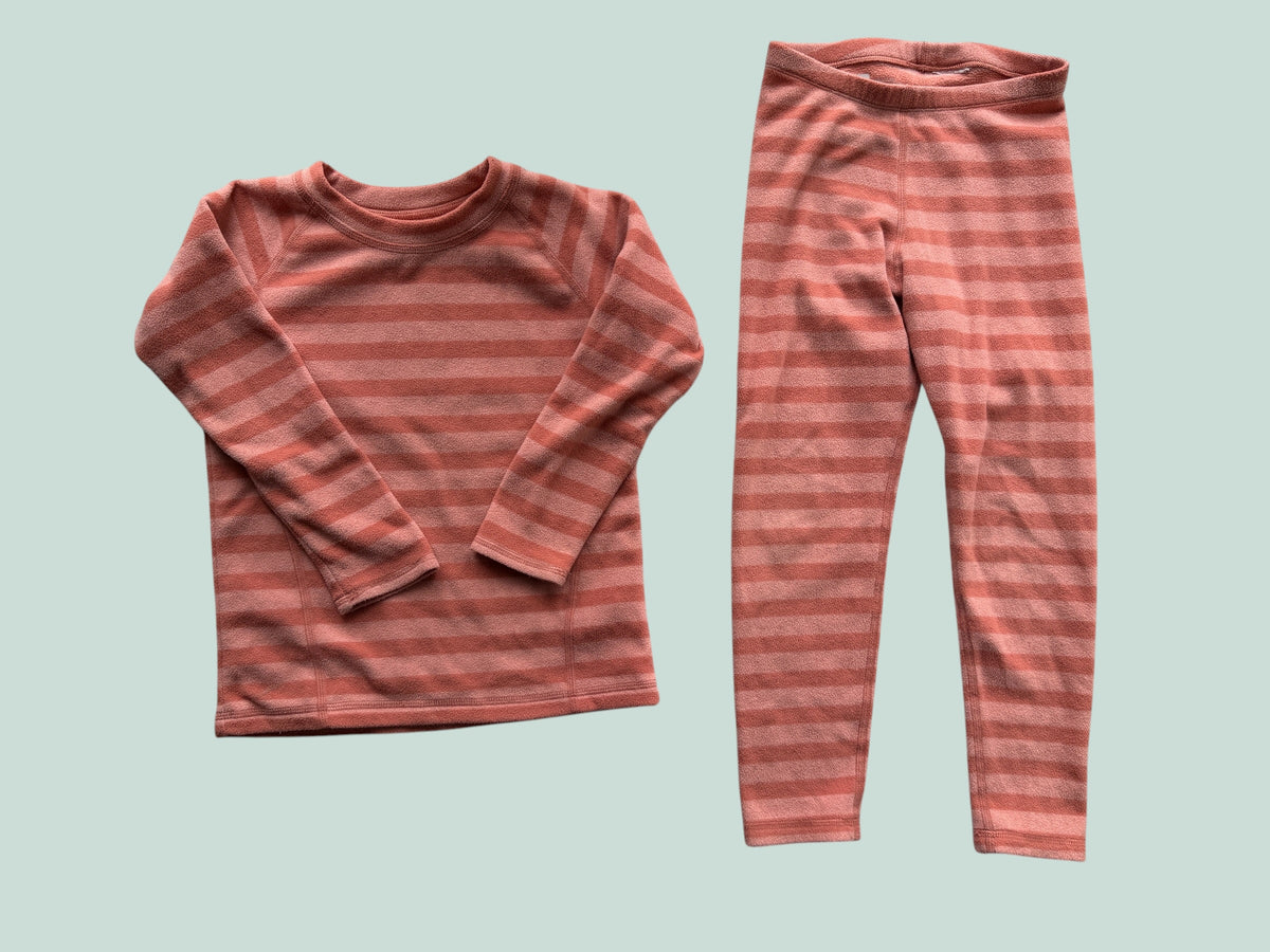Pink striped fleece baselayer set 5Y | MEC