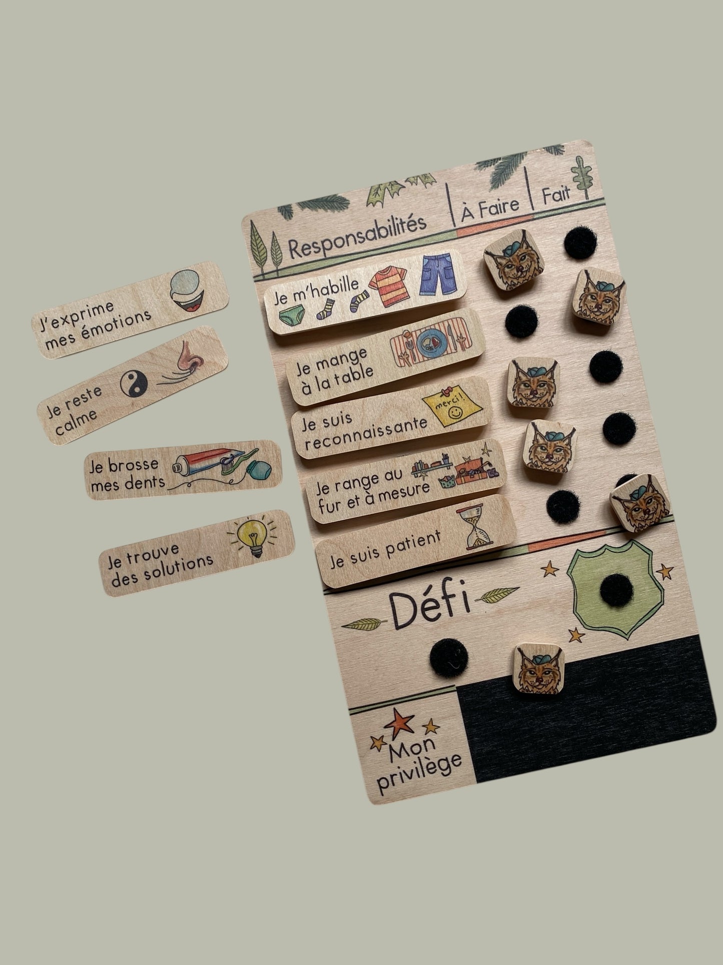 FRENCH Wooden responsibility chart Tableau de responsabilités 'Challenges' 5-10Y