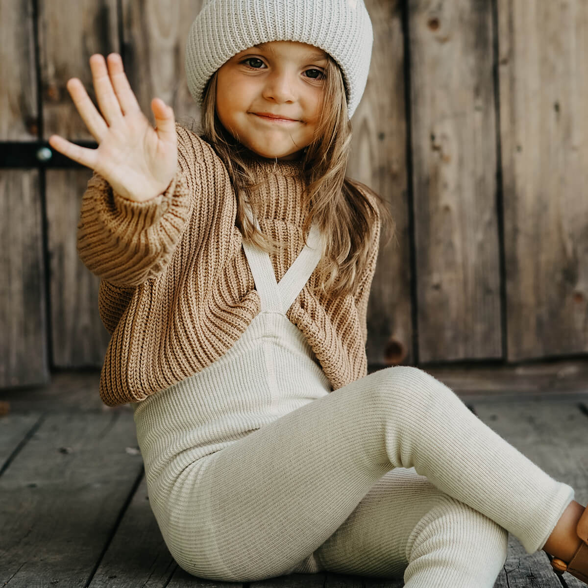 Retro wool/organic cotton footless tights with braces, cream, 3-4Y | Silly Silas