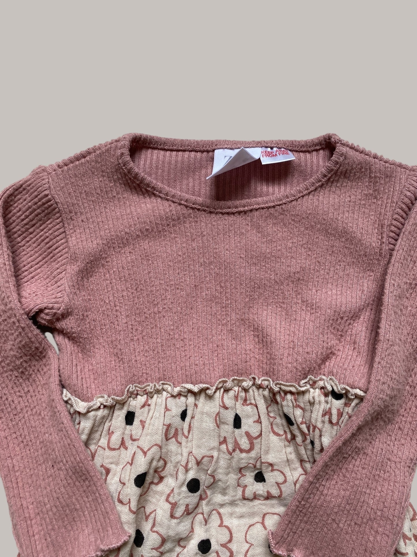 Pink long sleeve flower dress 18-24m | Zara