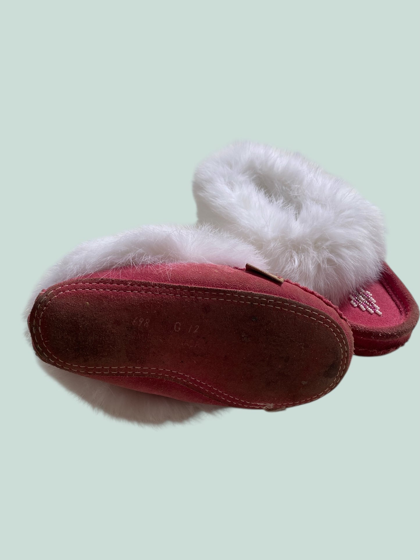 Pink leather moccasins 12US Little Kids | Laurentian Chiefs