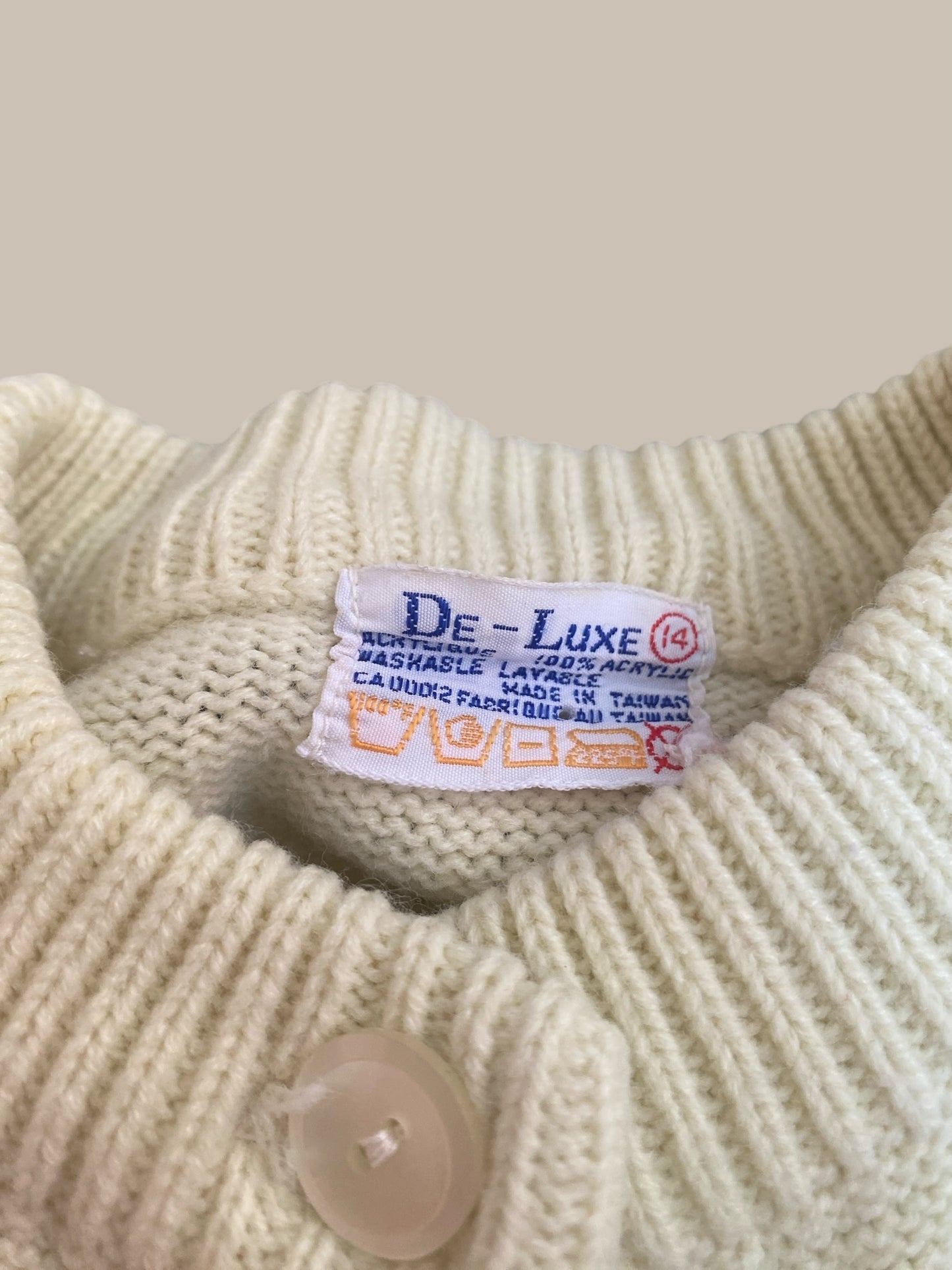 Vintage acrylic knit cream cardigan 14Y | De-Luxe