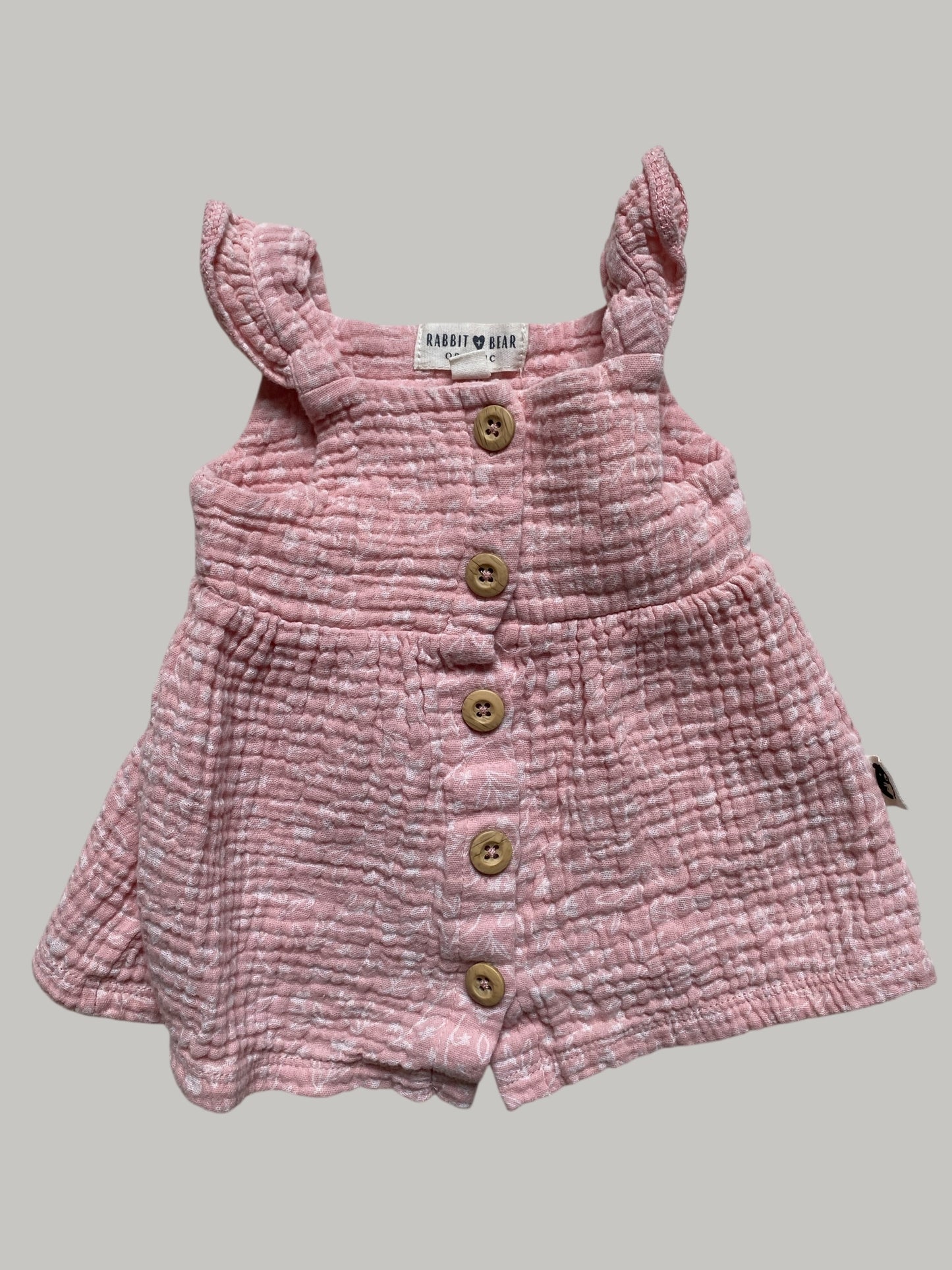 Organic cotton muslin dress 0-3m | Rabbit + Bear