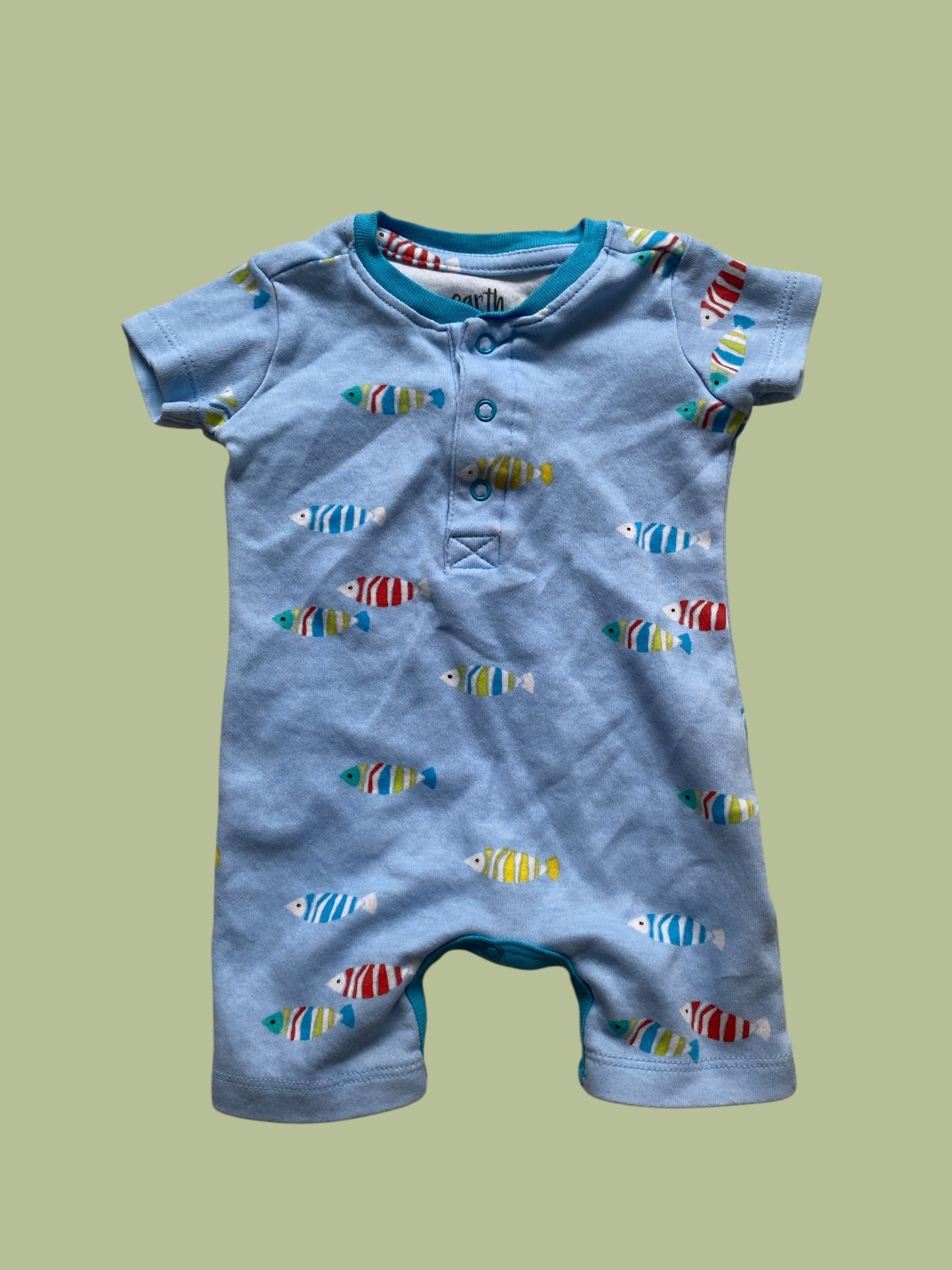 Organic cotton fish short romper 3m | earth by Art & Eden