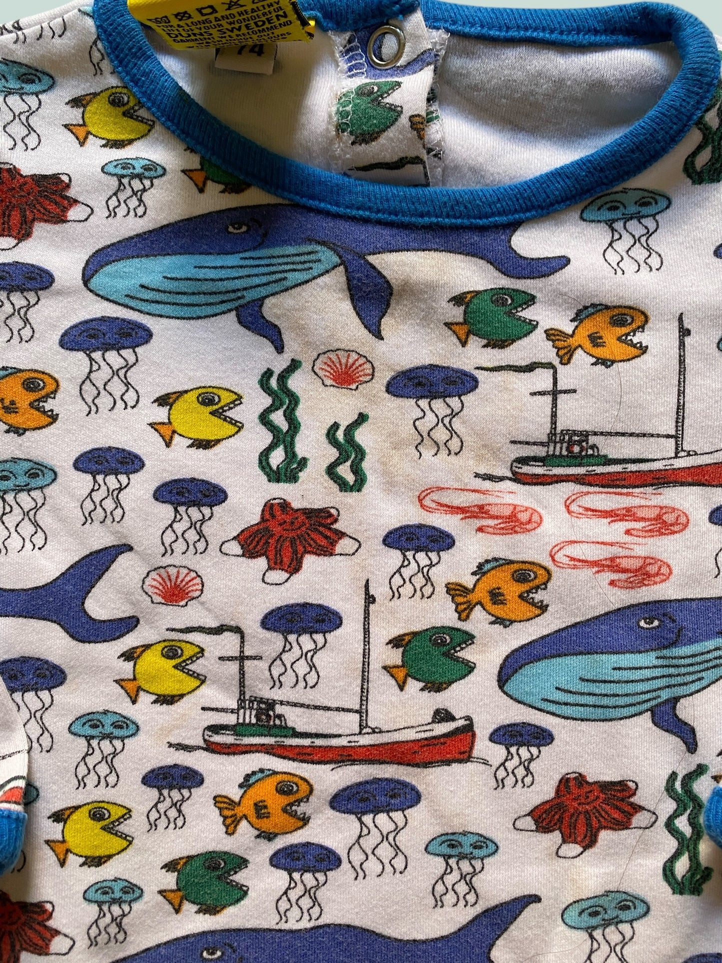 Organic cotton sealife long sleeve top 1Y (74, generous) | Duns Sweden