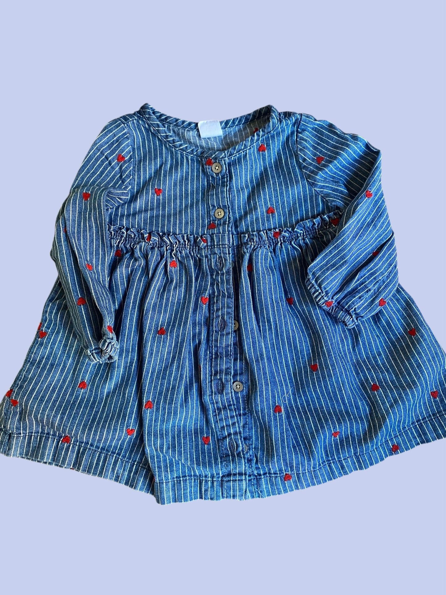 Striped heart cotton denim dress 6-12m | Gap