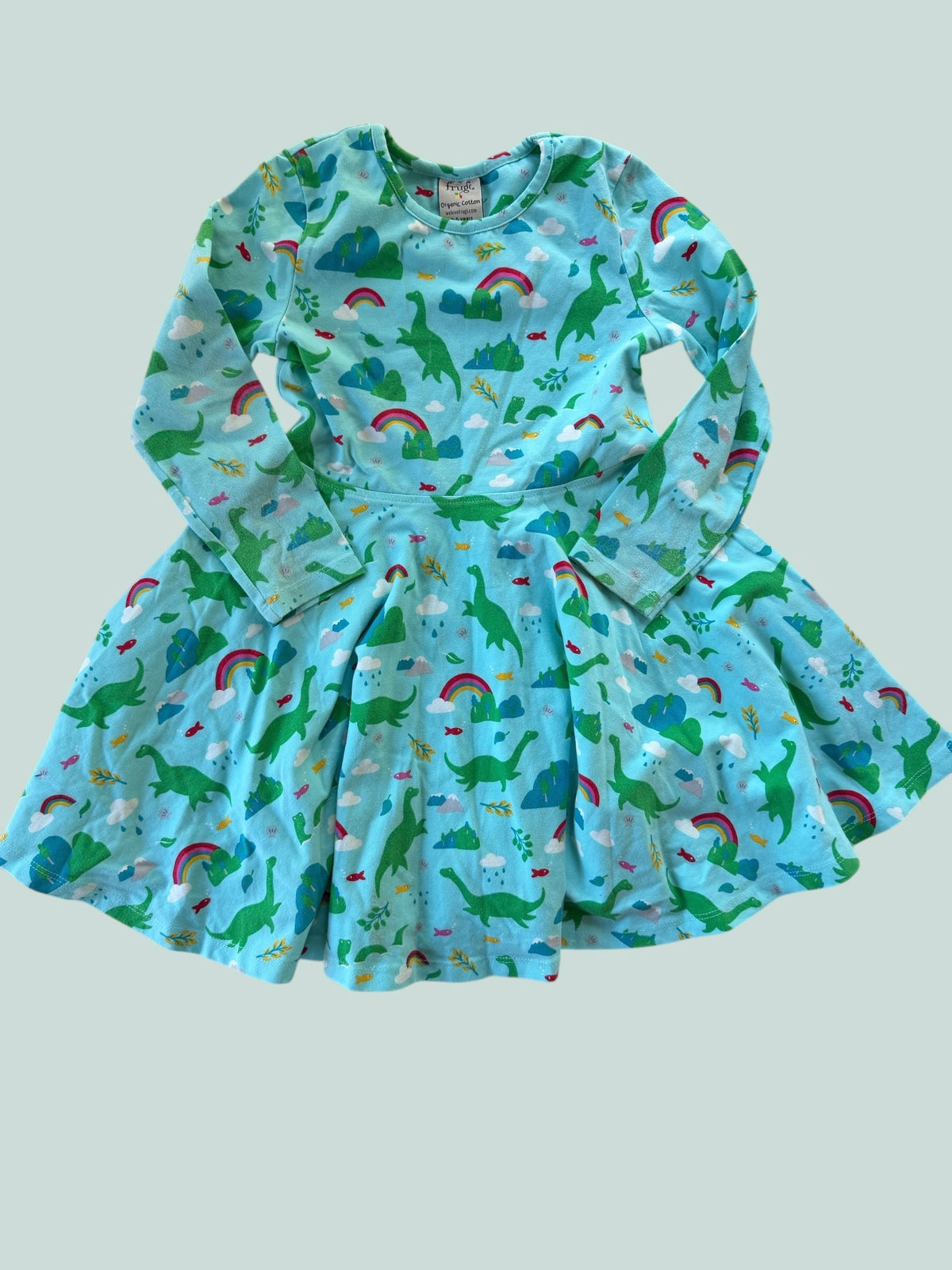 Organic cotton dino rainbow skater dress 4-5Y | Frugi