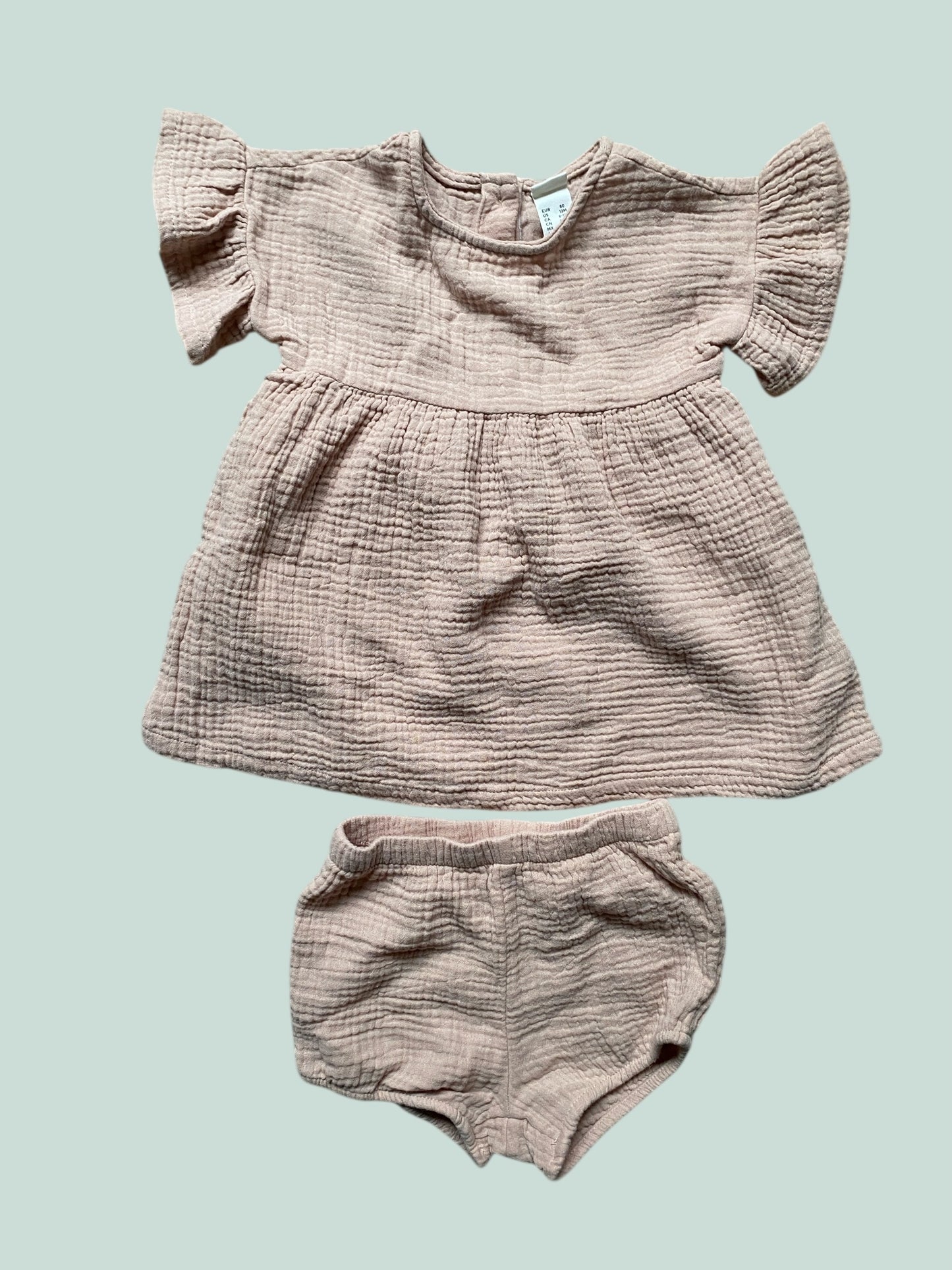 Rose cotton muslin dress and bloomer set 9-12m (generous) | H&M