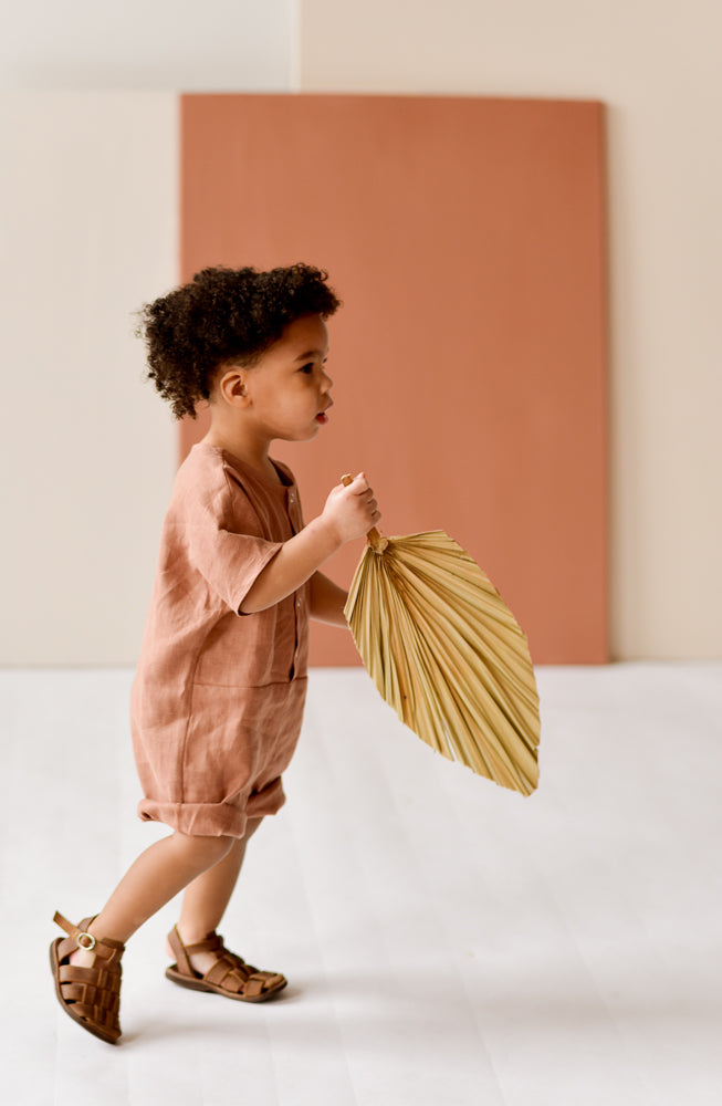 Linen romper/playsuit beige 3-4Y | Les Petits Natures