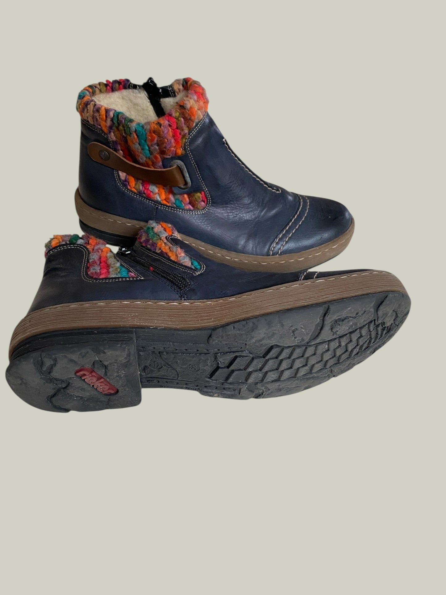 Navy ankle boots with wool collar and faux fur lining 8 US women's/39 EU | Rieker