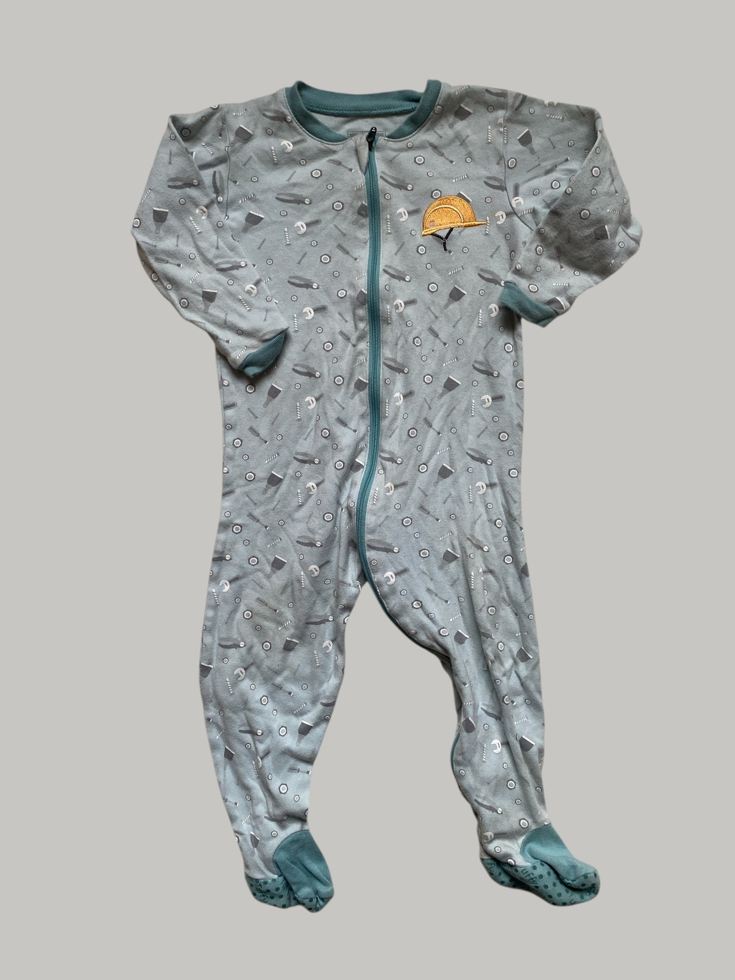 Construction cotton two-way zip footed sleeper 18m | Tuffy