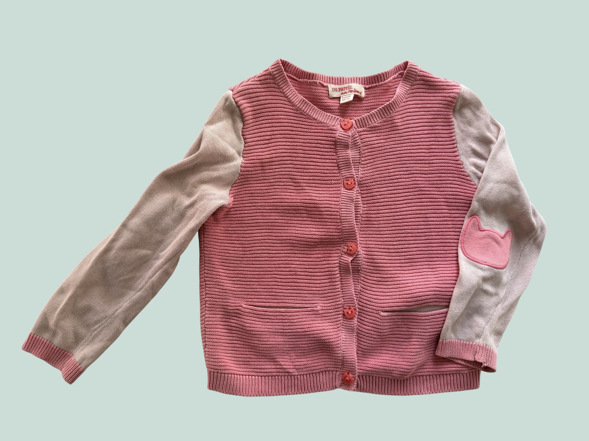Pink cotton knit cat cardigan 6-12m | Du pareil au méme