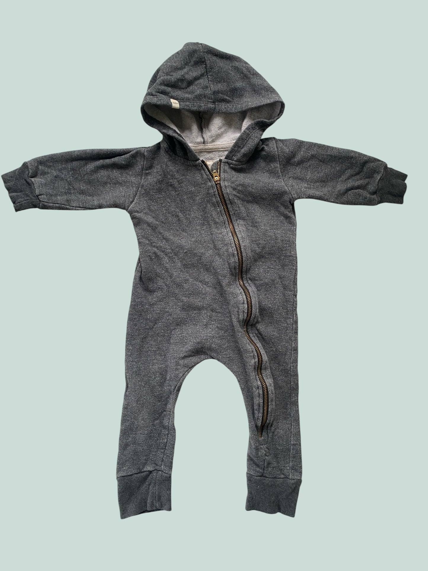 Organic cotton grey zipped biker rompersuit 6-12m | Mini Mioche