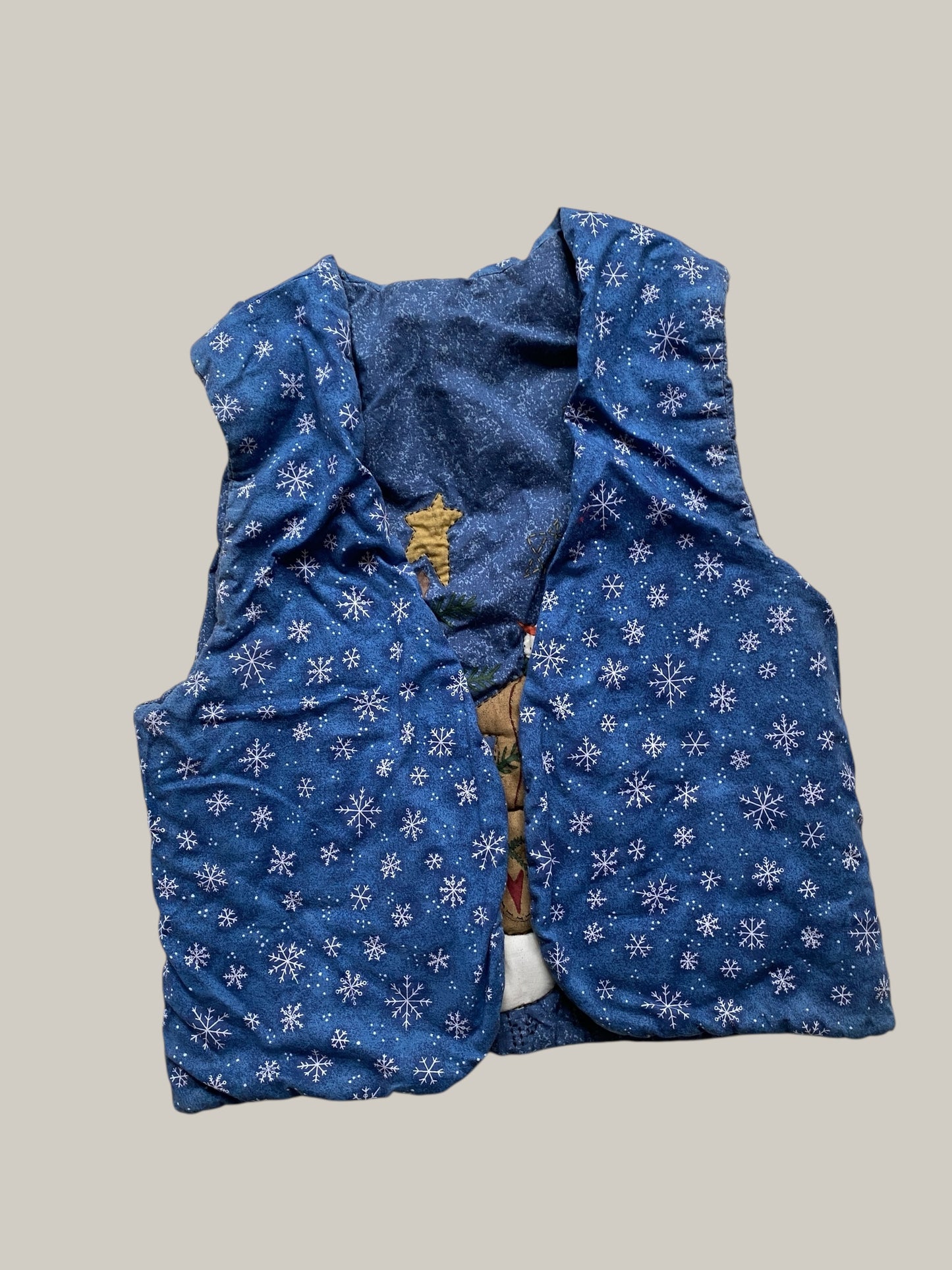 Handmade "In the meadow we can build a snowman" reversible vest big kid/teen