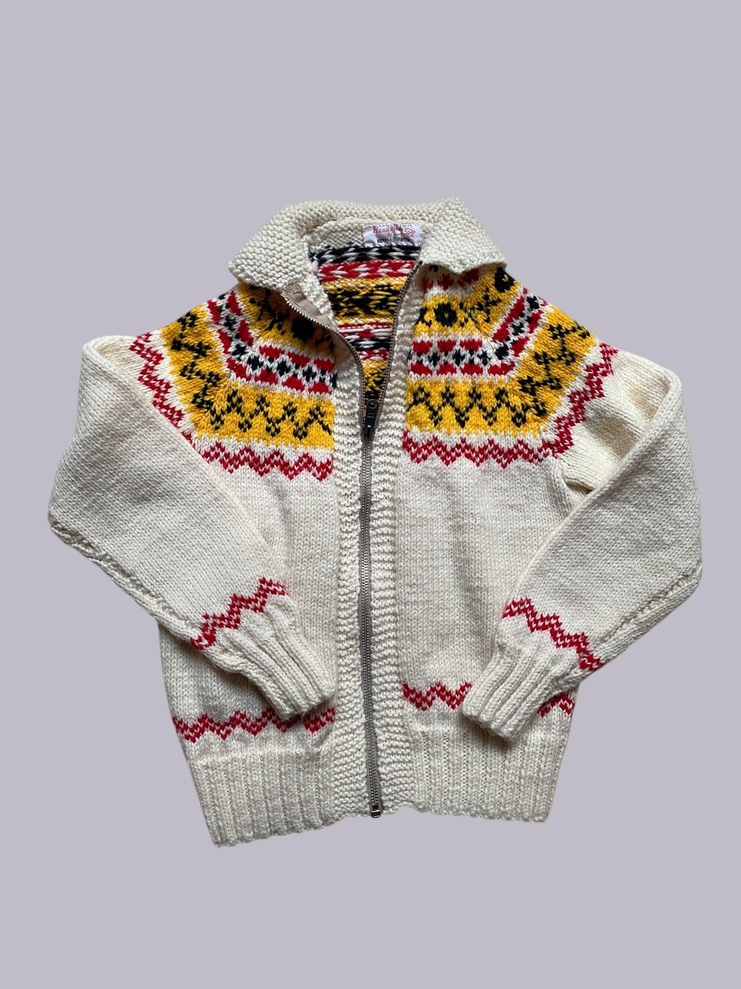 Vintage hand knit zipper cardigan ~8Y