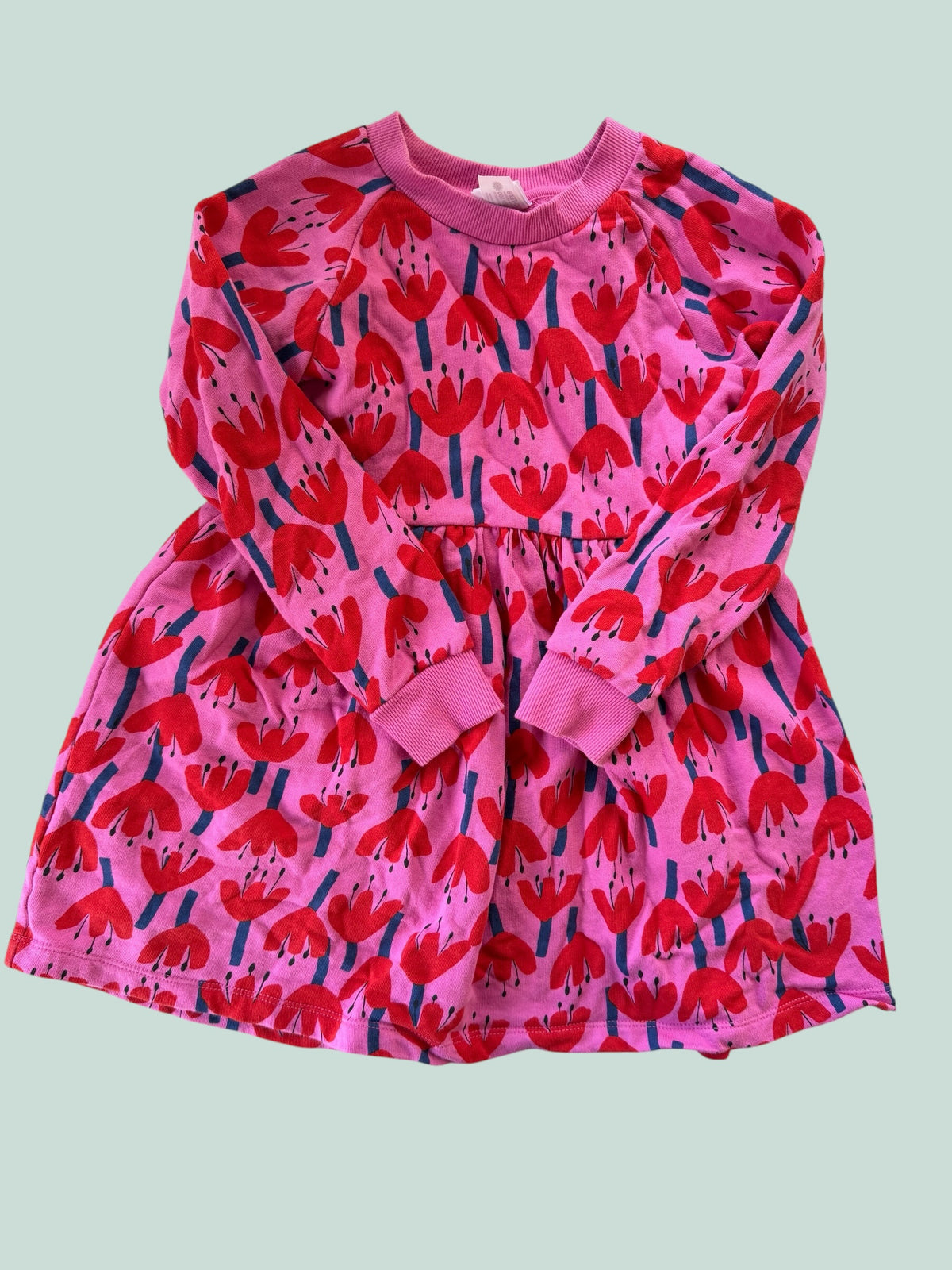 Pink long sleeve flower sweater dress 6-7Y | Hanna Andersson