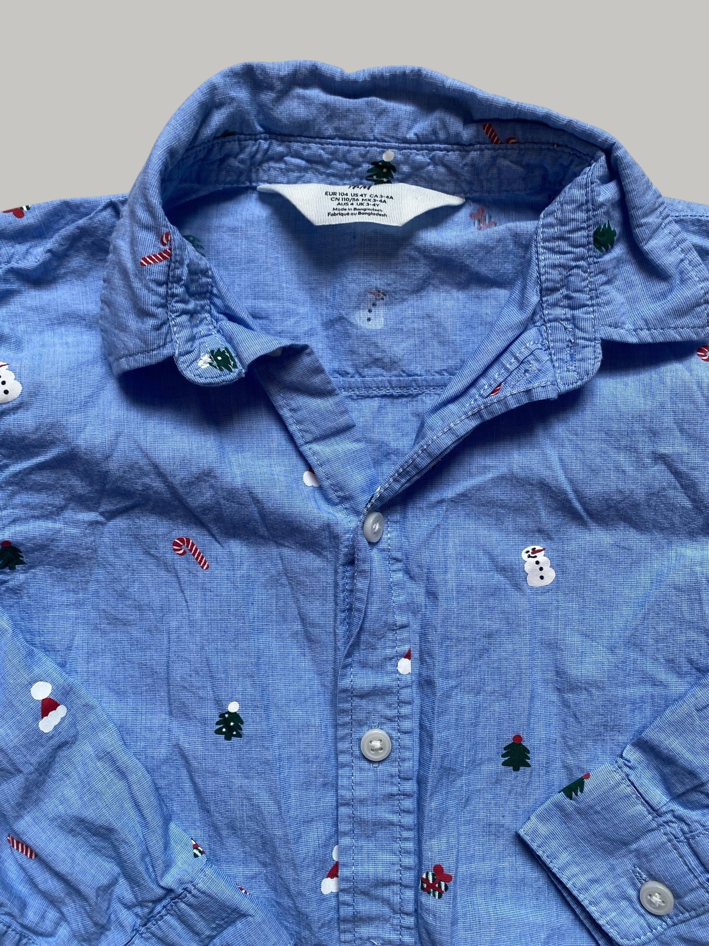 Christmas cotton long sleeve button up shirt 3-4Y | H&M